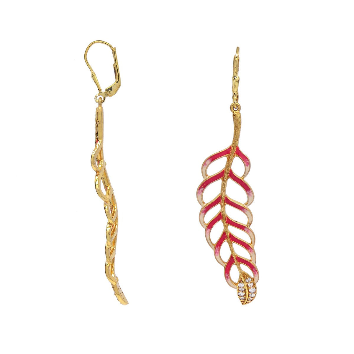 Enamel Feather Drop Earrings