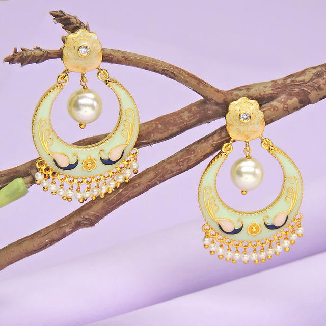 Orb Gemstone Green Enamel Chandbali Earrings