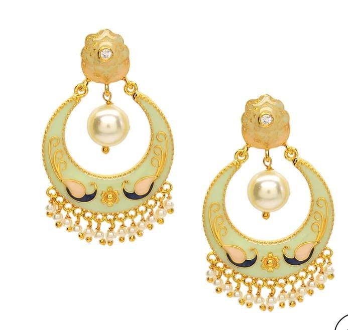 Orb Gemstone Green Enamel Chandbali Earrings