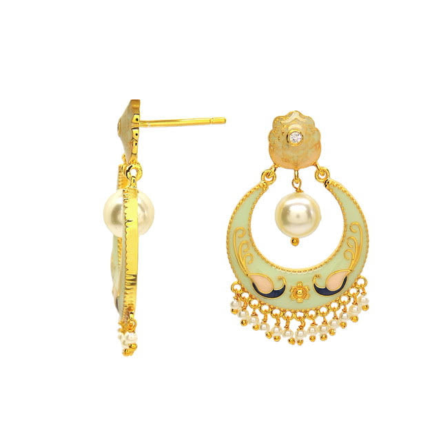 Orb Gemstone Green Enamel Chandbali Earrings