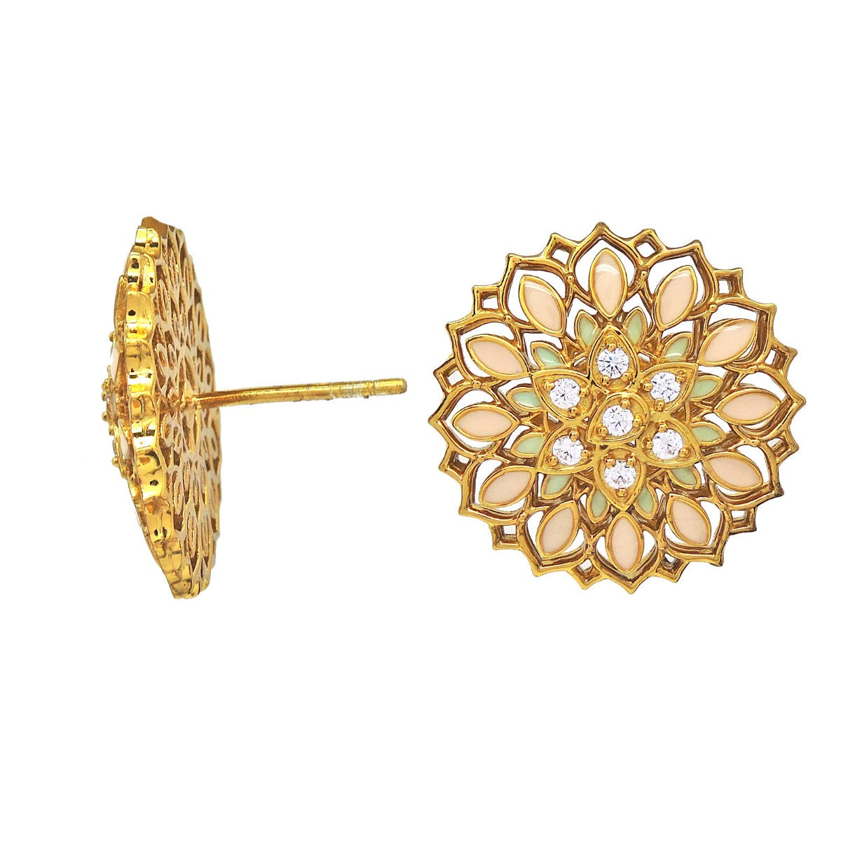 Pink Enamel Blooming Flower Stud