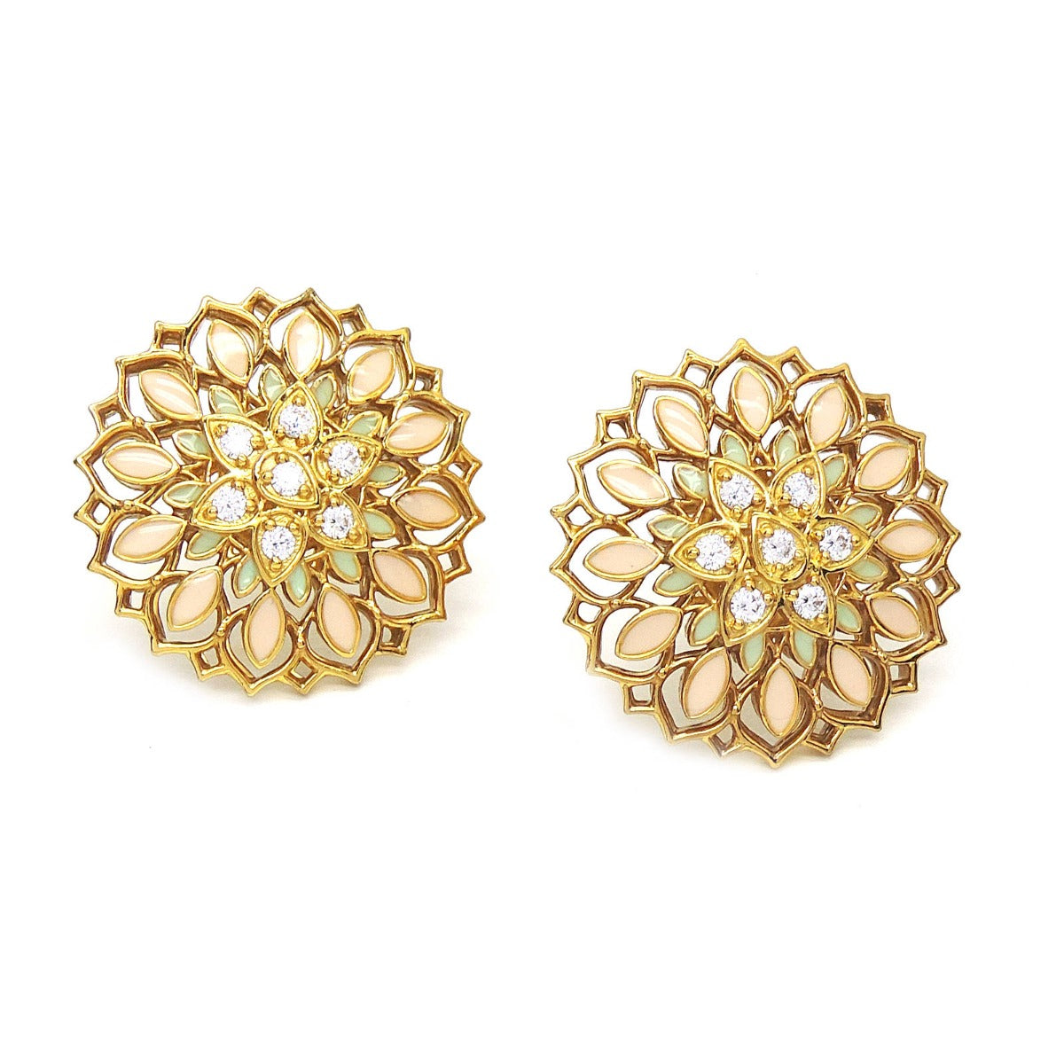 Pink Enamel Blooming Flower Stud
