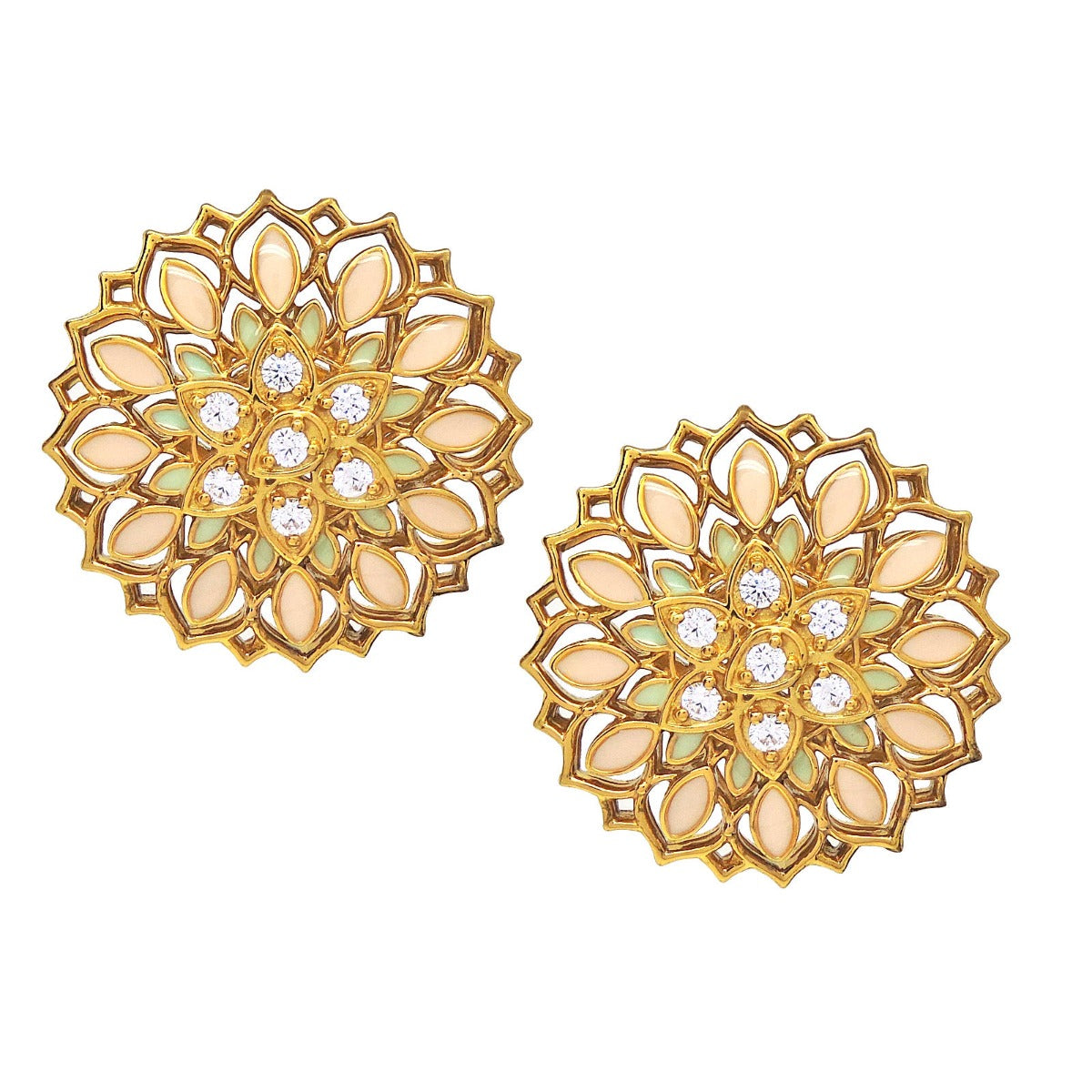 Pink Enamel Blooming Flower Stud