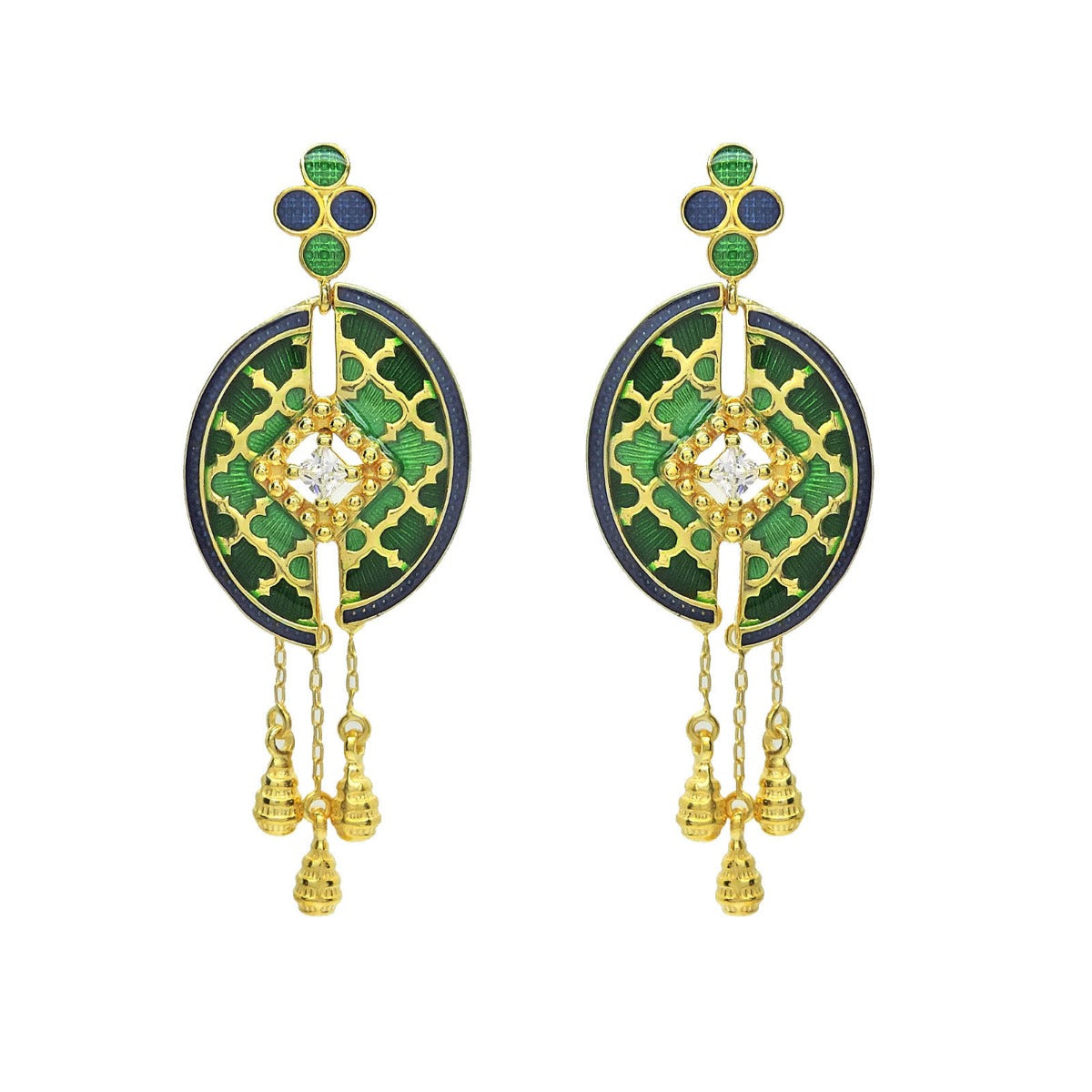 Checkered Braid Enamel Chandbali Earrings
