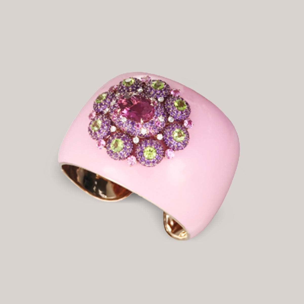 Pink Enamel Diamond Cuff