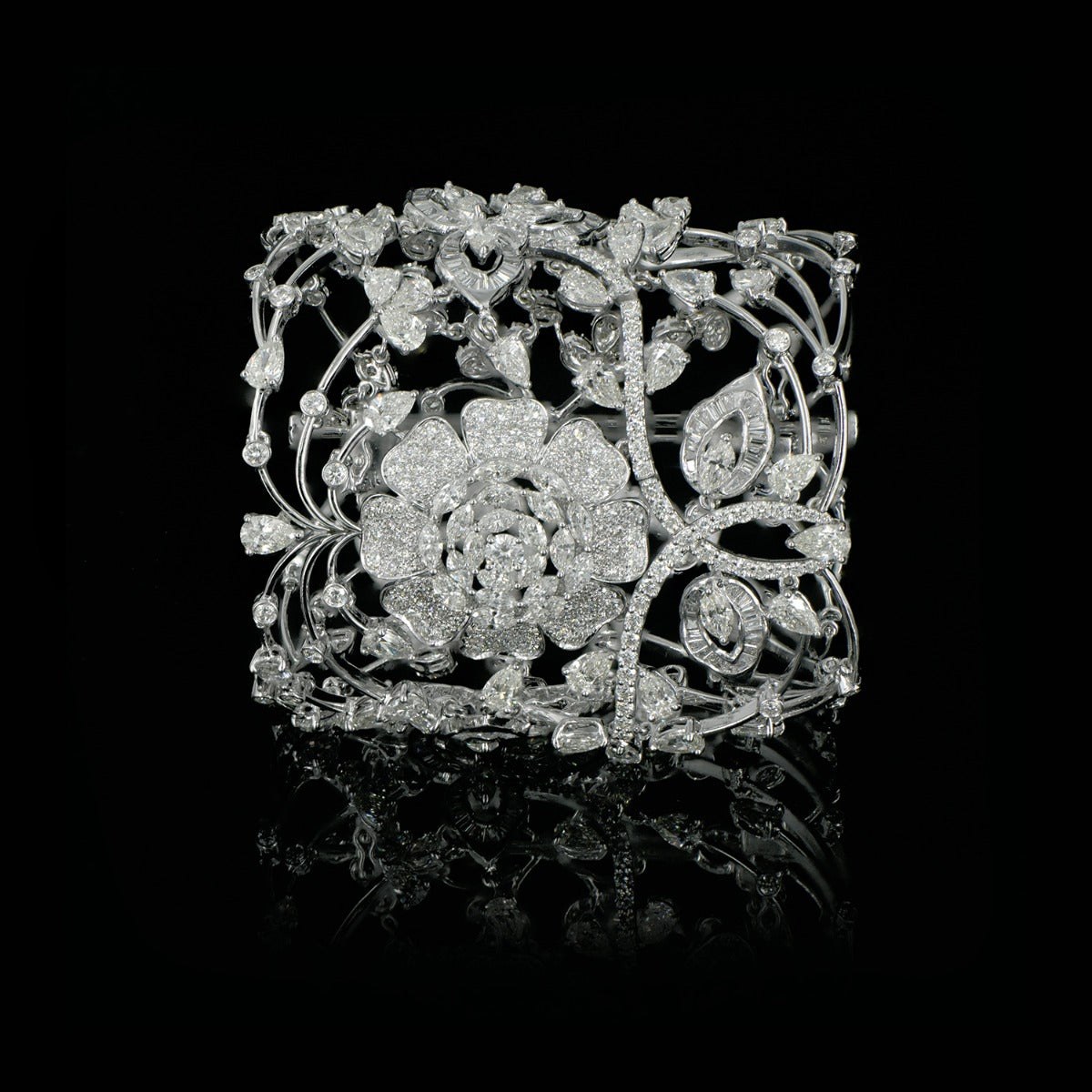 Leafy Floral Diamond Cuff