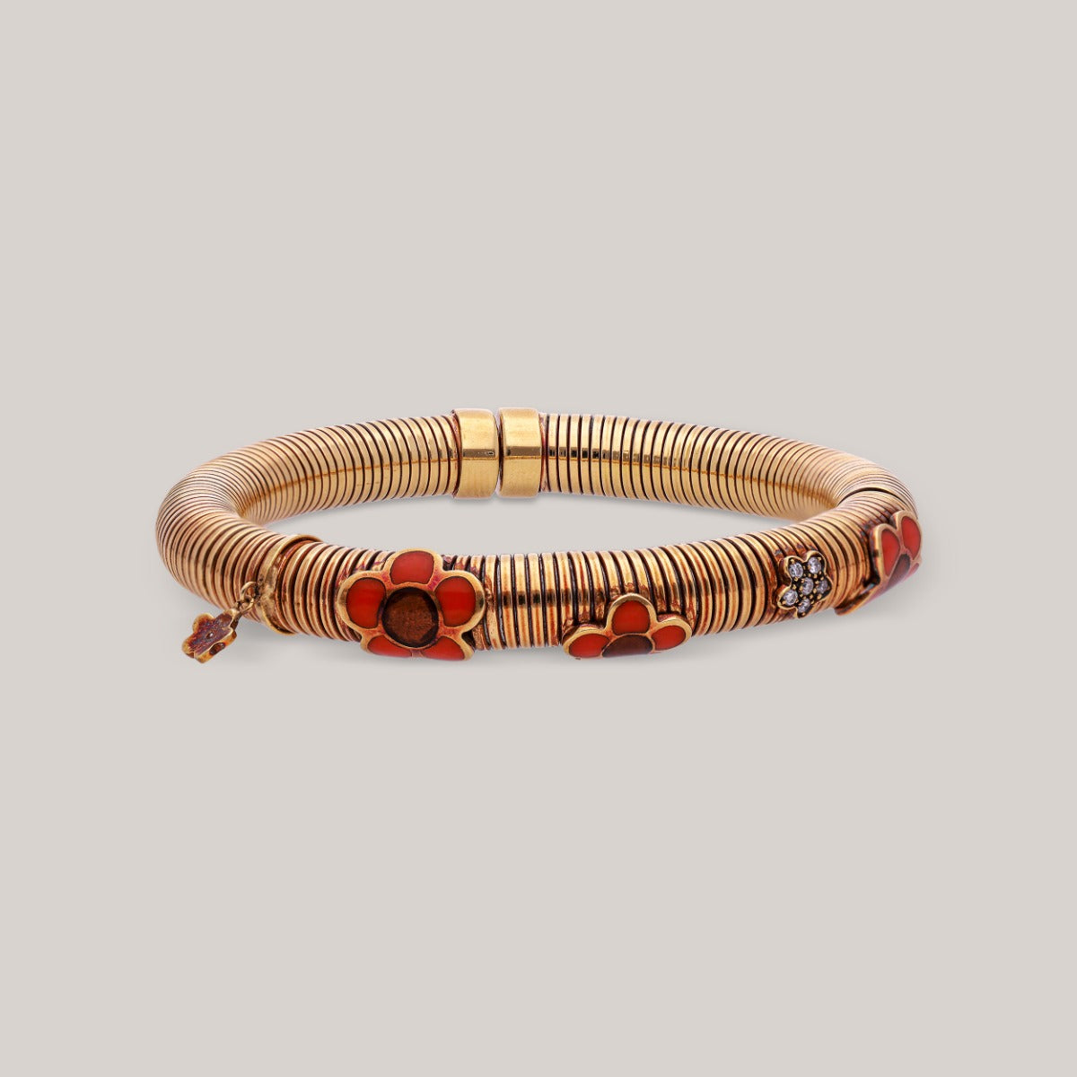 Elegant Enamel Bloom Diamond Bangle