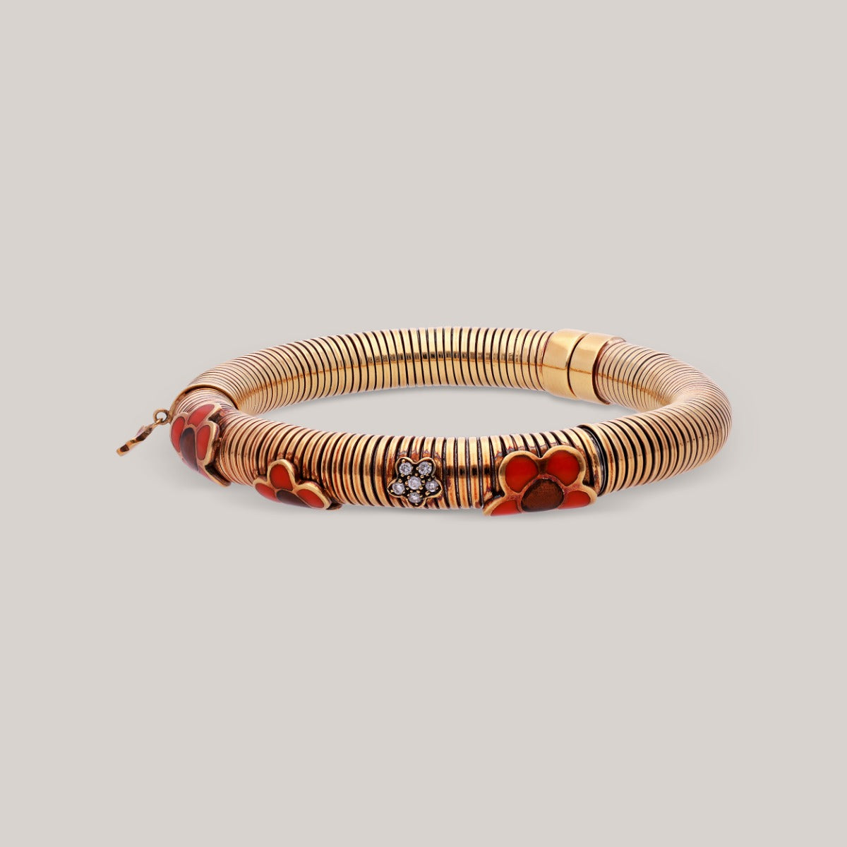 Elegant Enamel Bloom Diamond Bangle