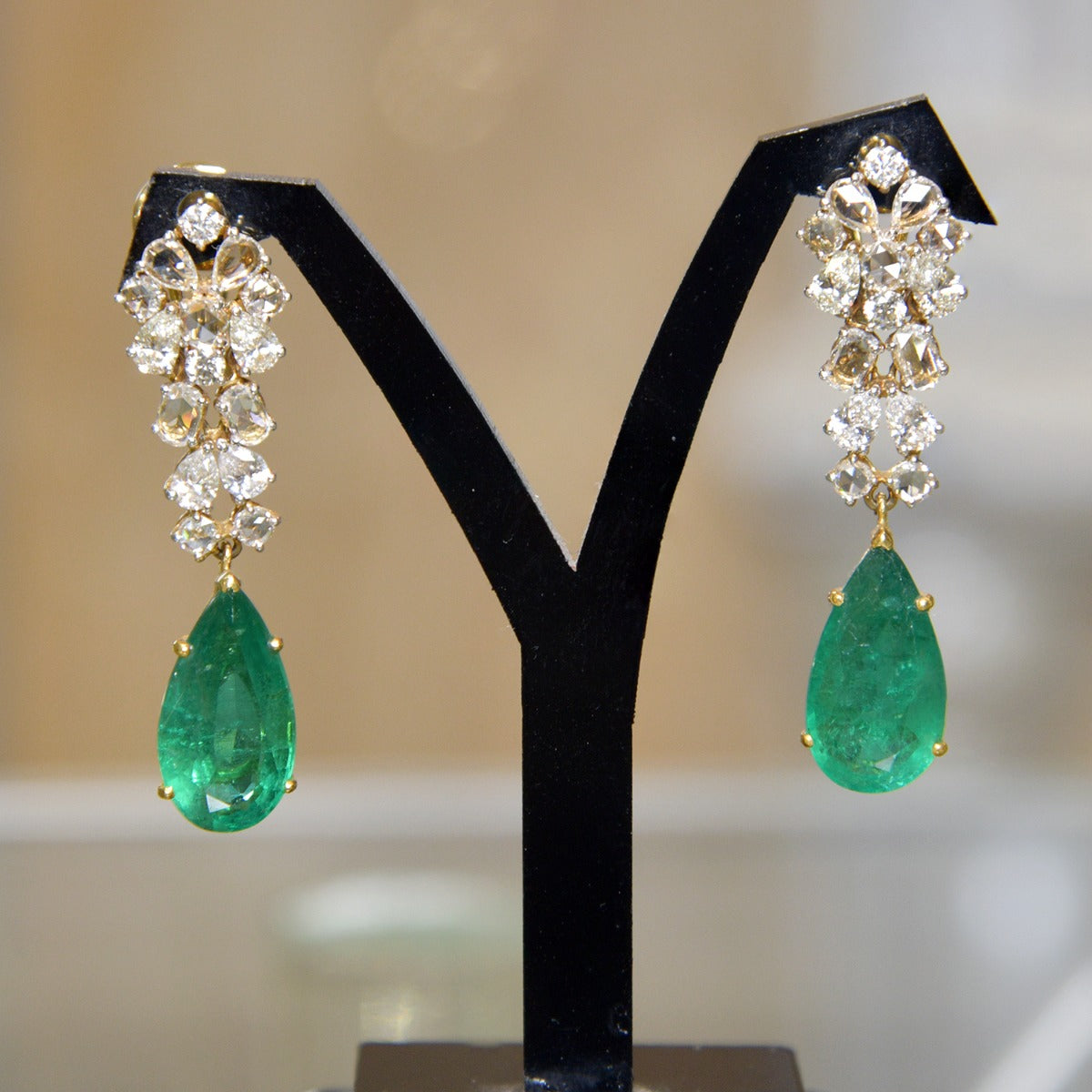Green Dew Diamond Danglers