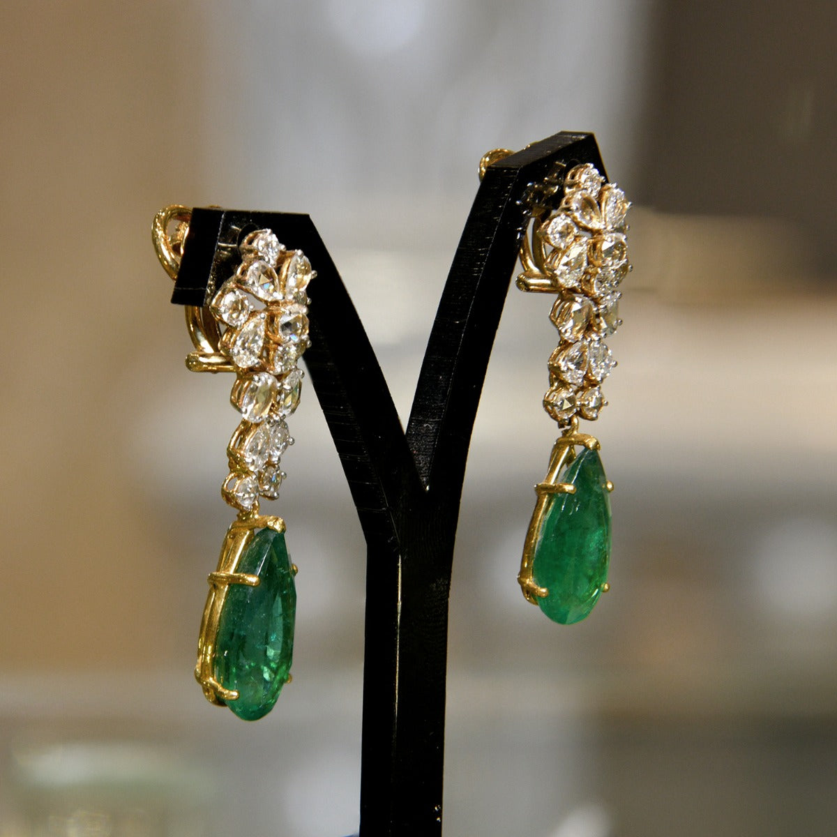Green Dew Diamond Danglers