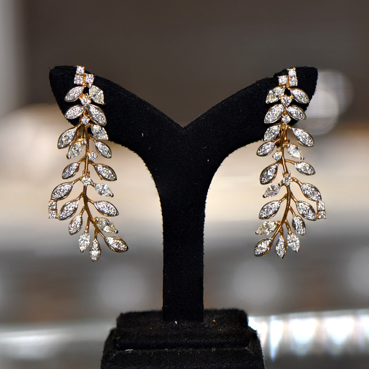 Branch of Leaf Blades Diamond Earrings