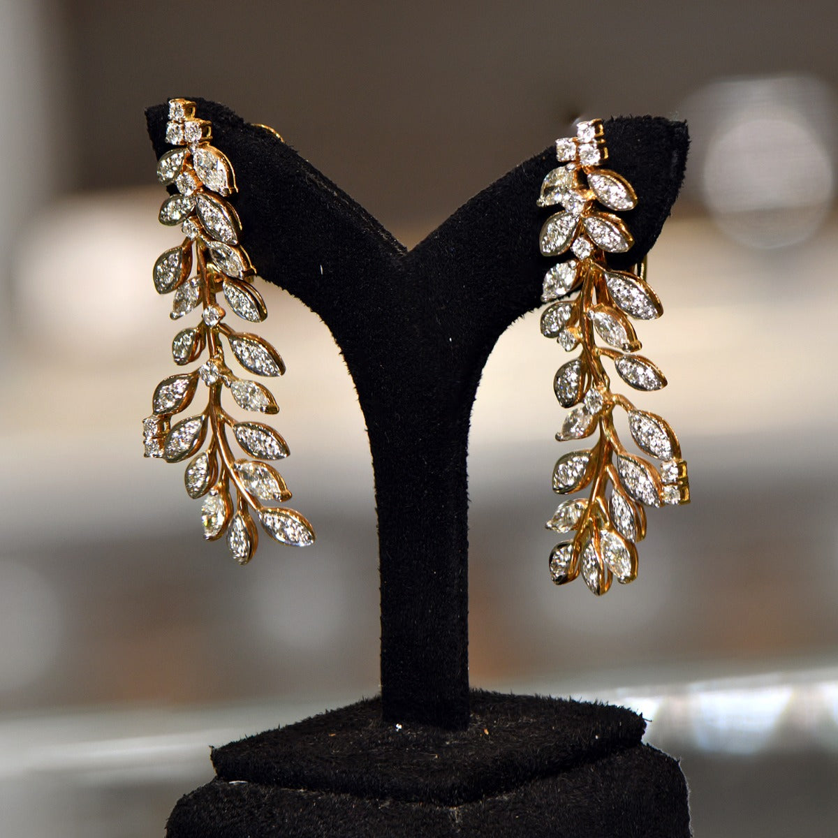 Branch of Leaf Blades Diamond Earrings