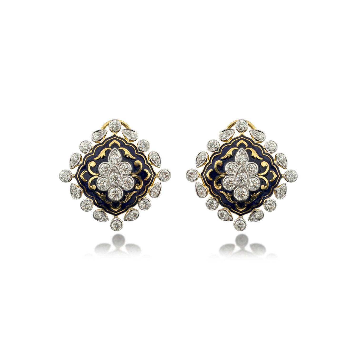 Dark Blue Enamel Diamond Earrings