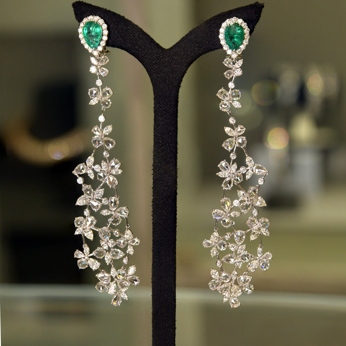 Green-Eyed Fluttery Diamond Earrings
