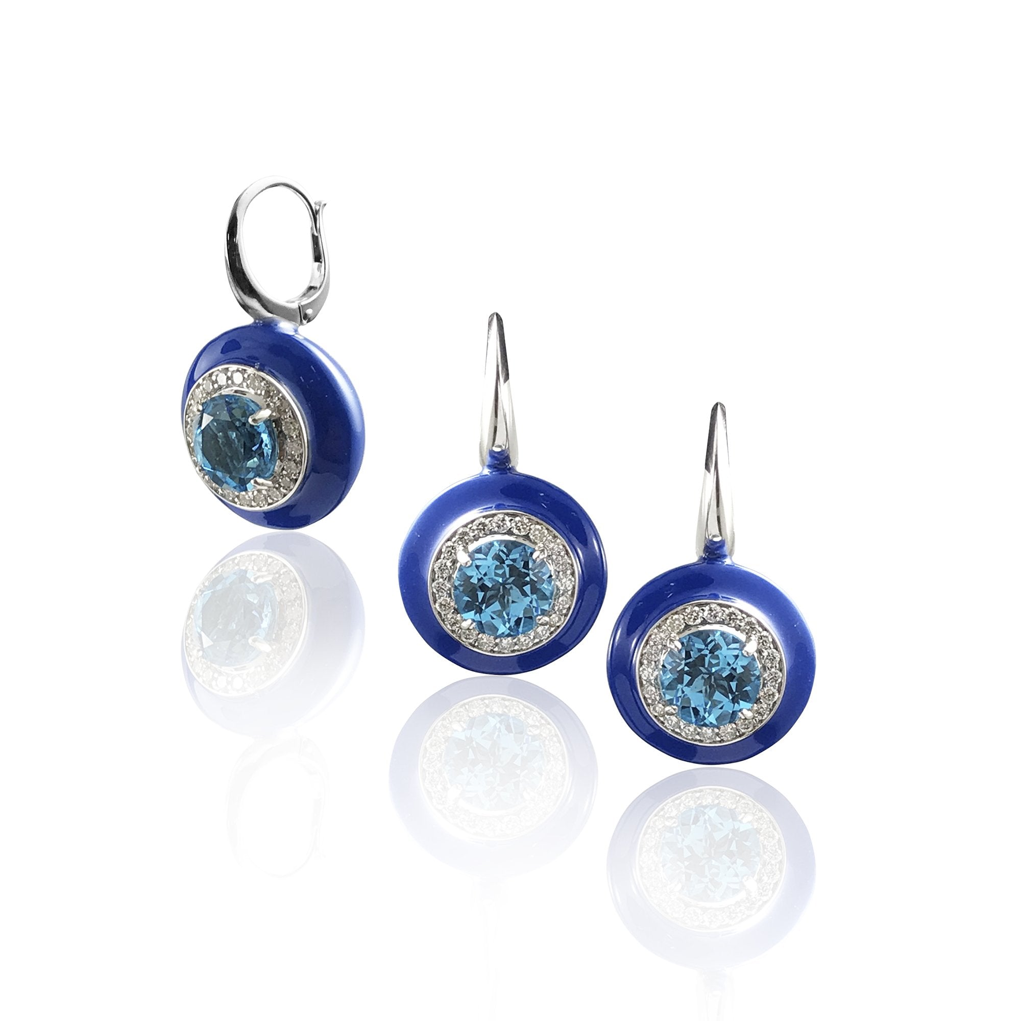 Blue Outer Ring Ceramic Diamond Earrings