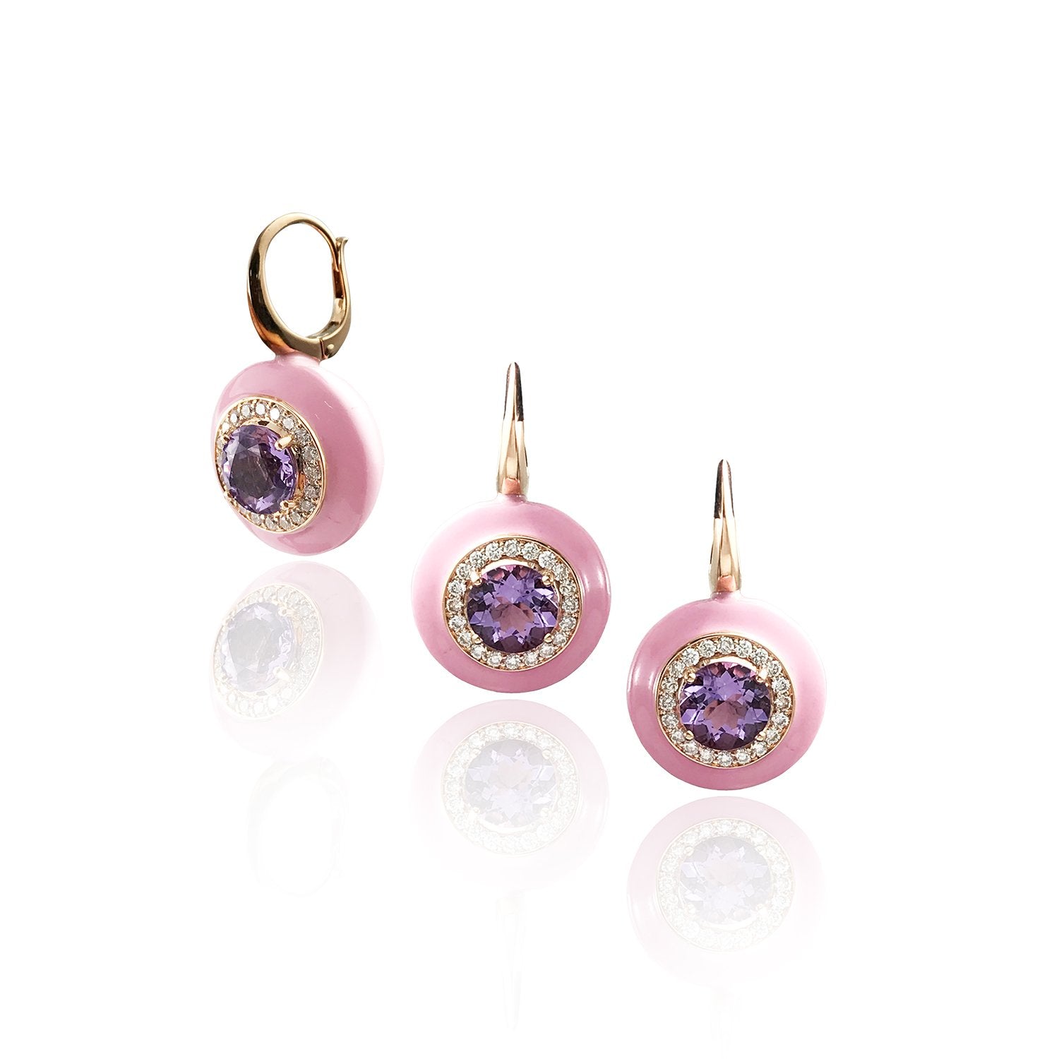 Pink Purple Ceramic Diamond Earrings
