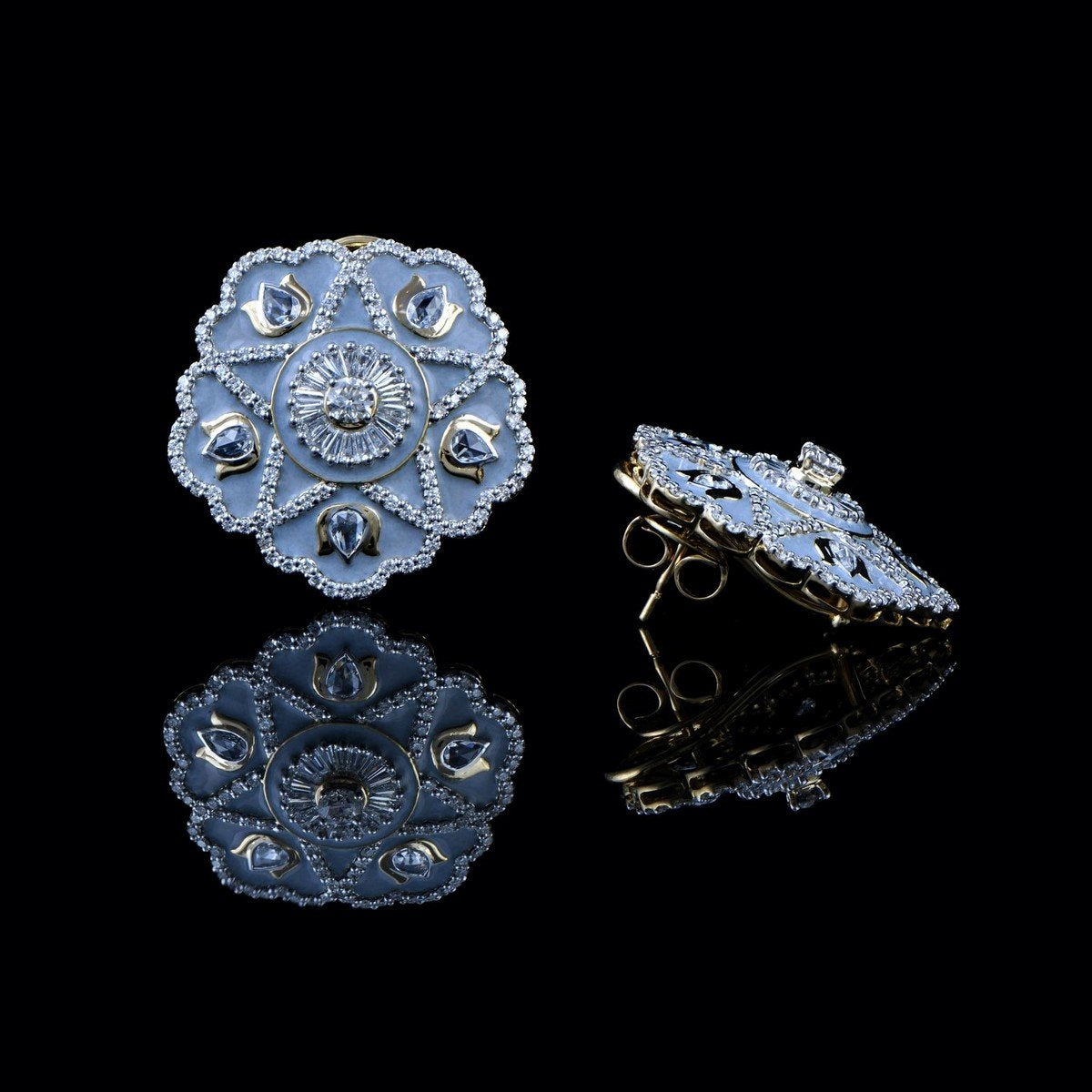 Lotus Bed White Diamond Earrings