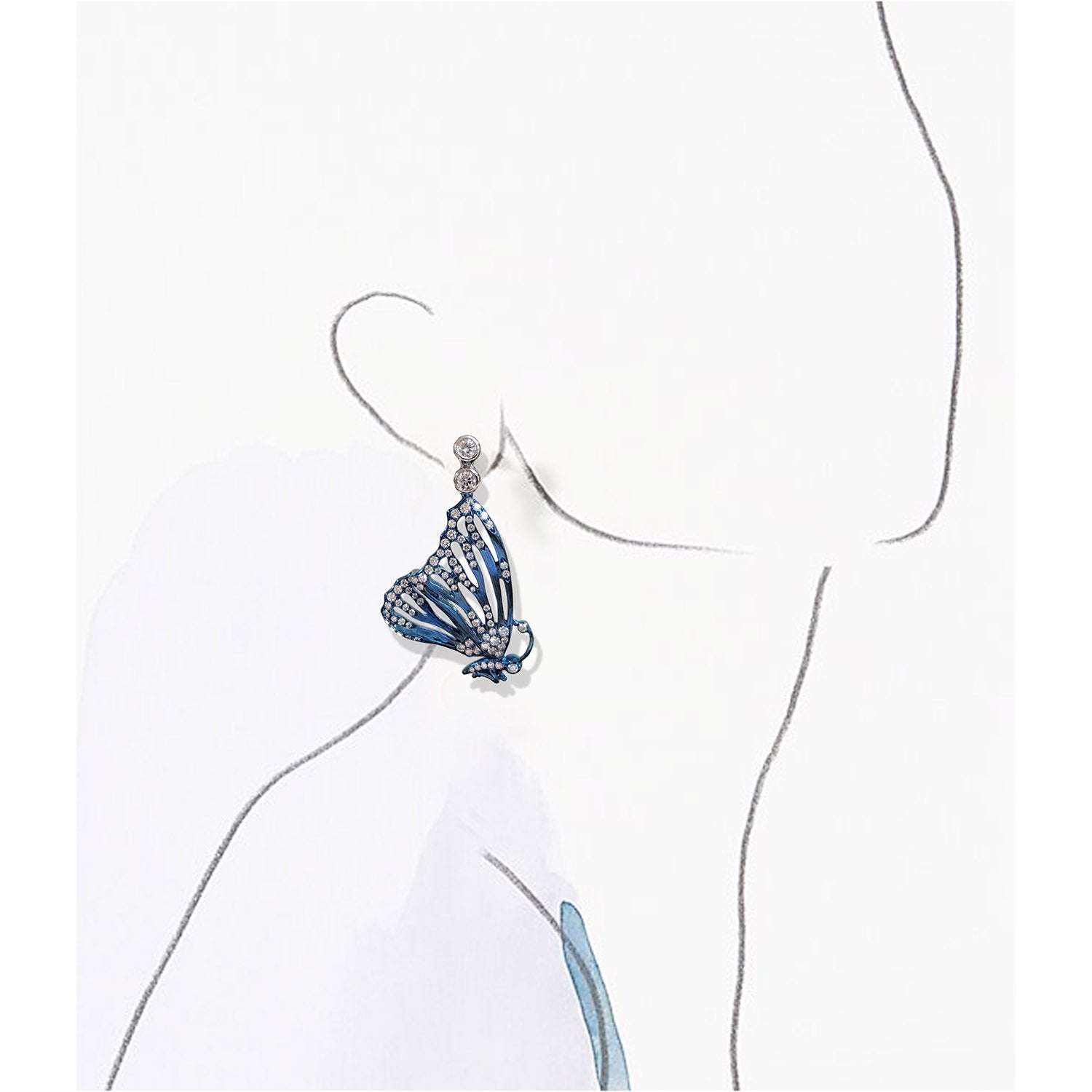 Winged Butterfly Titanium Diamond Earrings