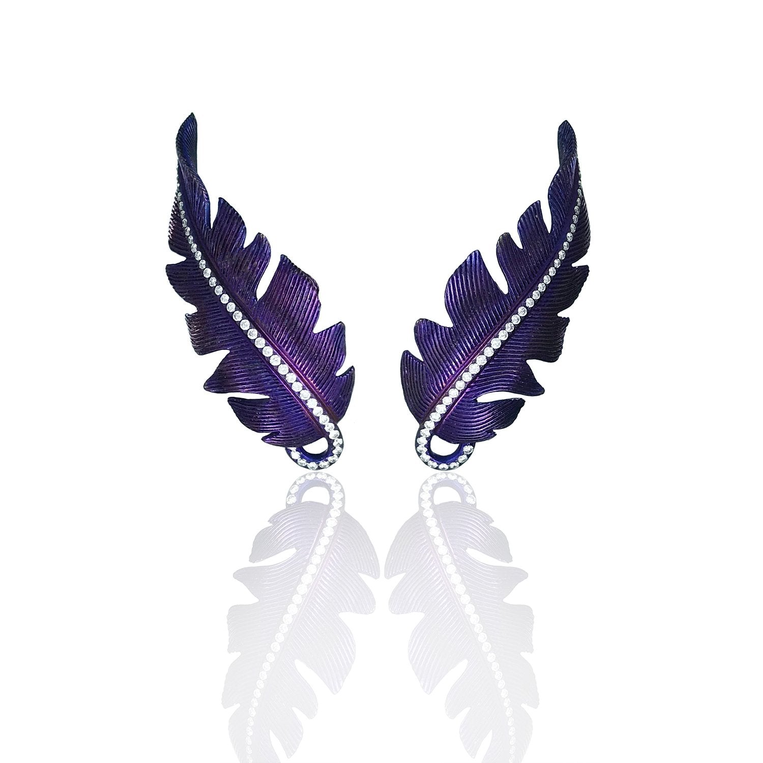 Curved Leaves Titanium Diamond Earrings