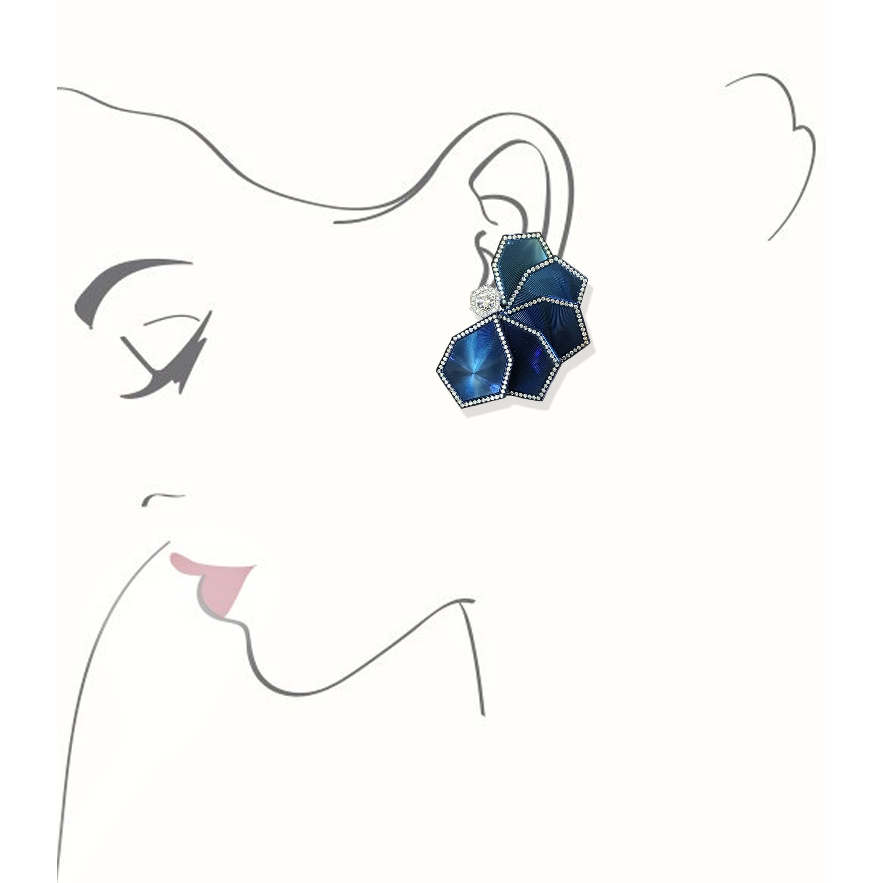 Blue Plates Fanned Titanium Diamond Earrings