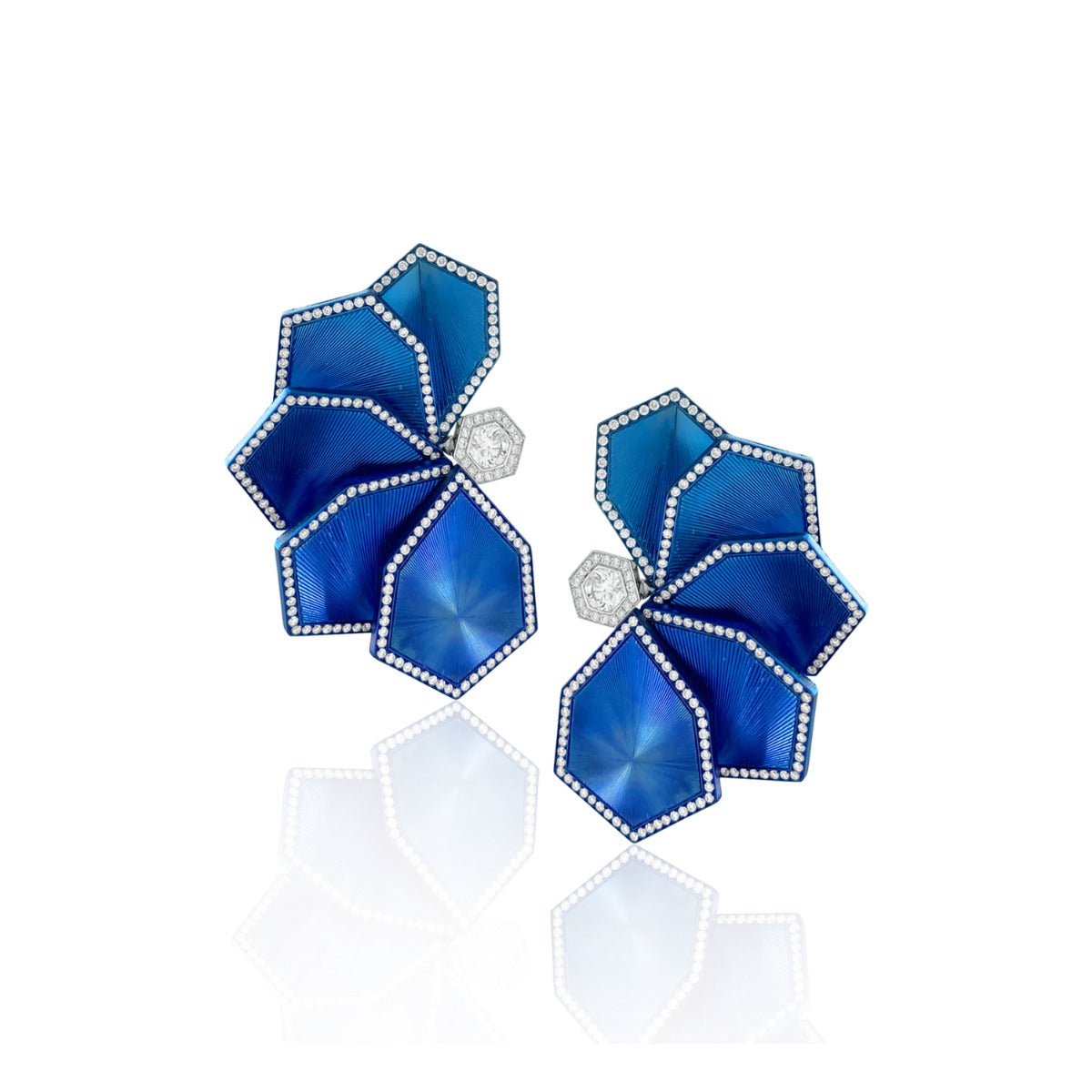 Blue Plates Fanned Titanium Diamond Earrings
