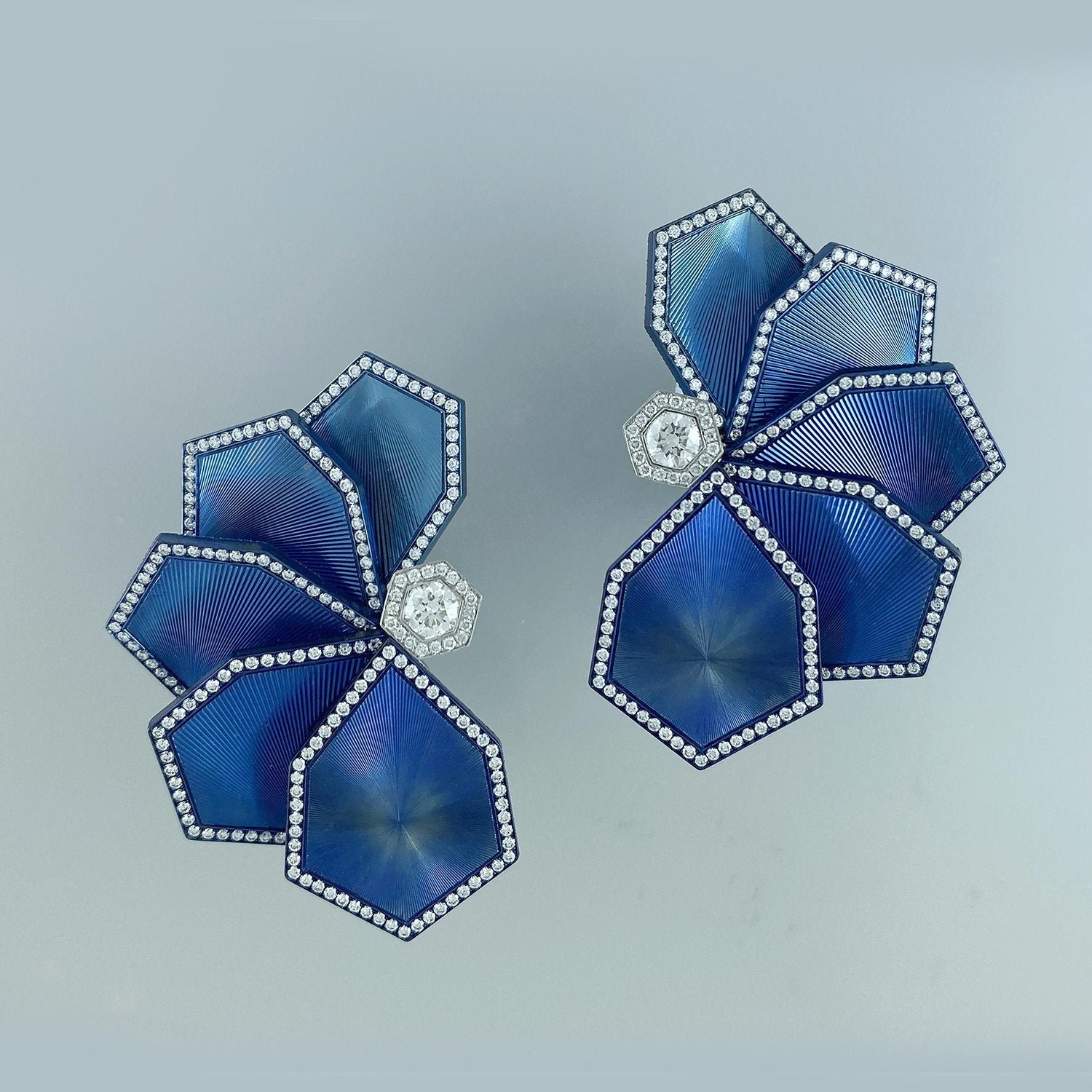 Blue Plates Fanned Titanium Diamond Earrings