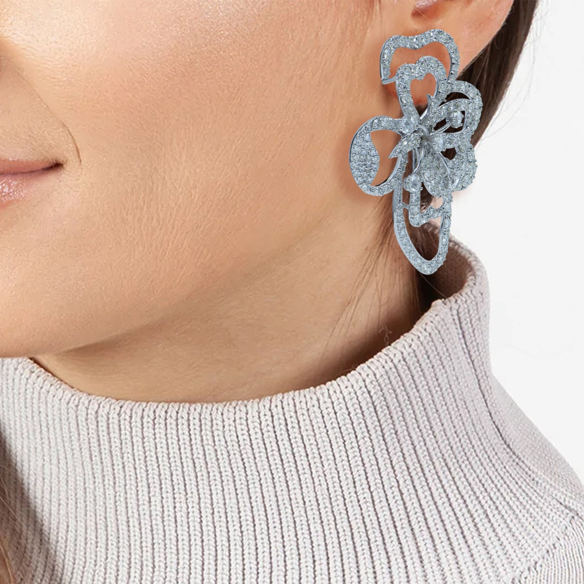 Ornate Floral Diamond Earrings