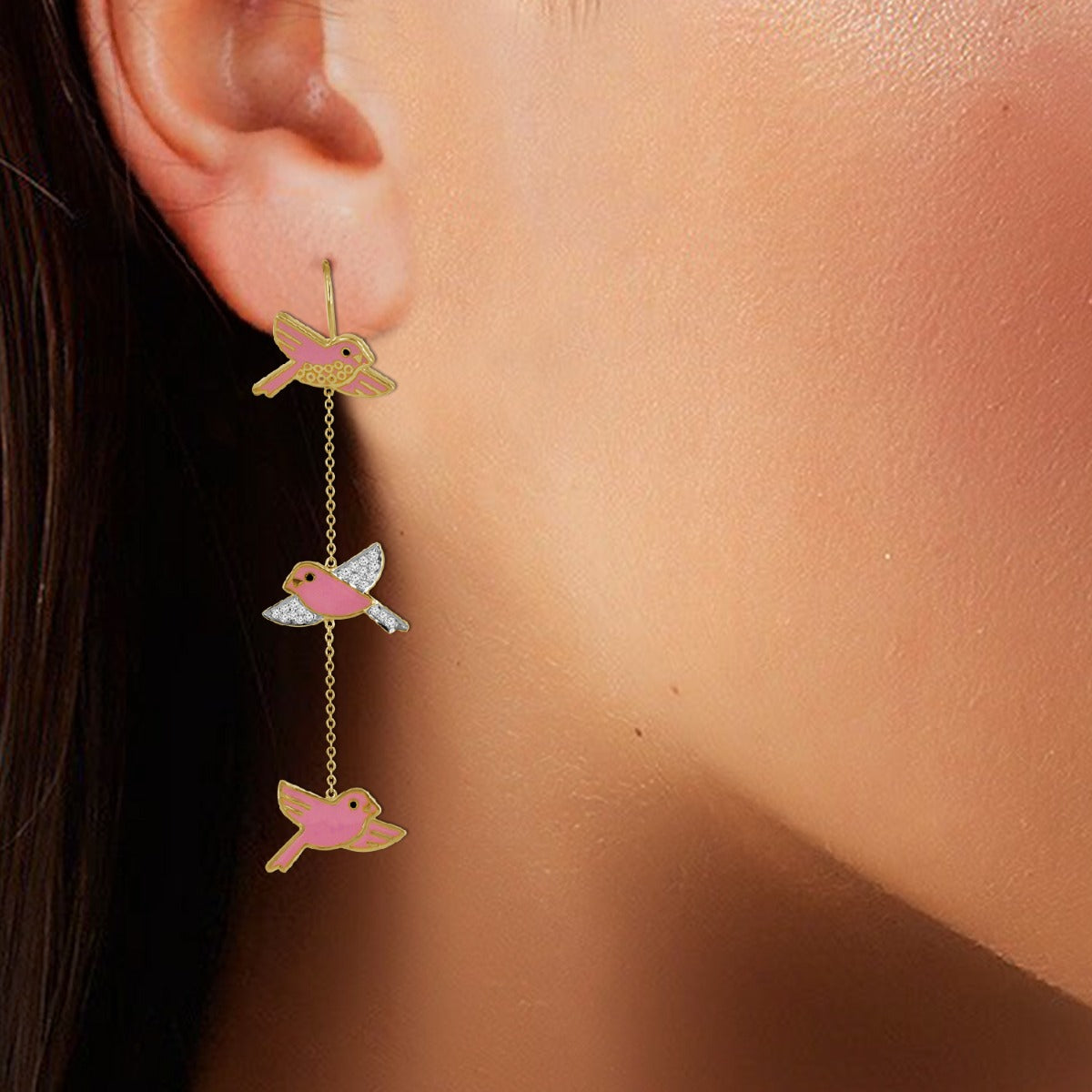 Flying Love Birds Diamond Earrings