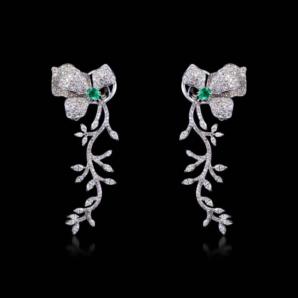 Fern Emerald Long Diamond Earrings