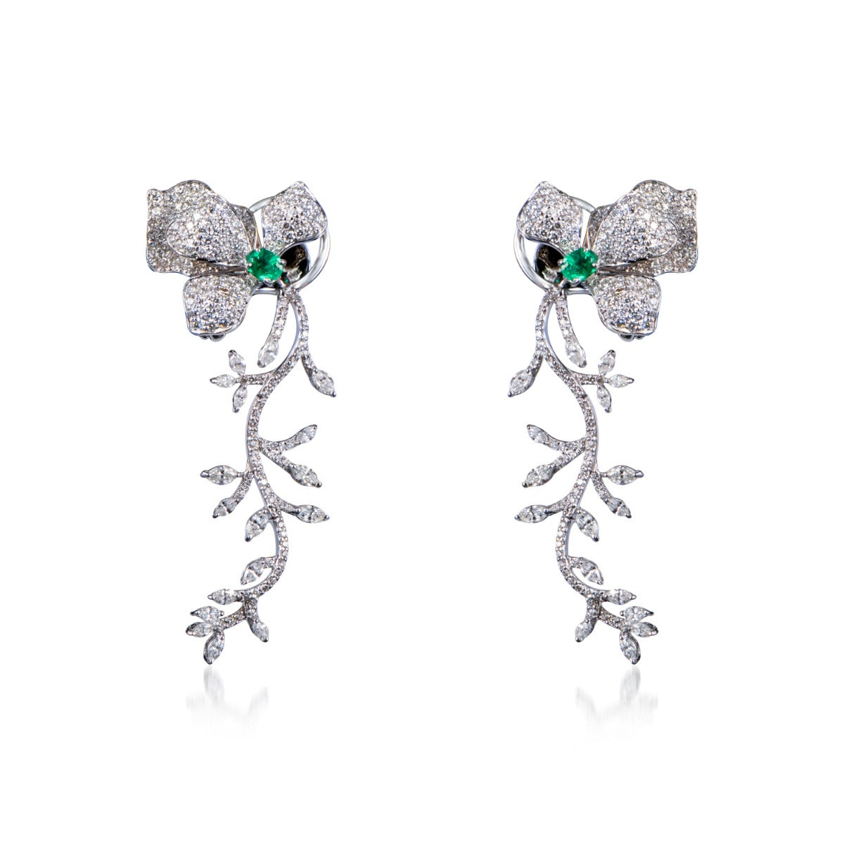 Fern Emerald Long Diamond Earrings