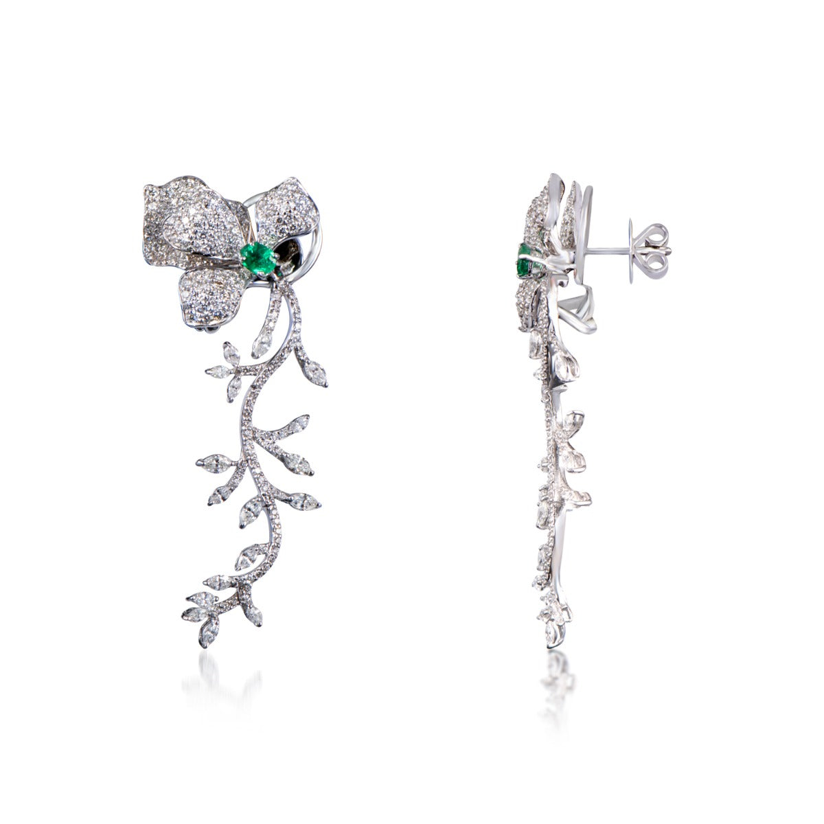 Fern Emerald Long Diamond Earrings
