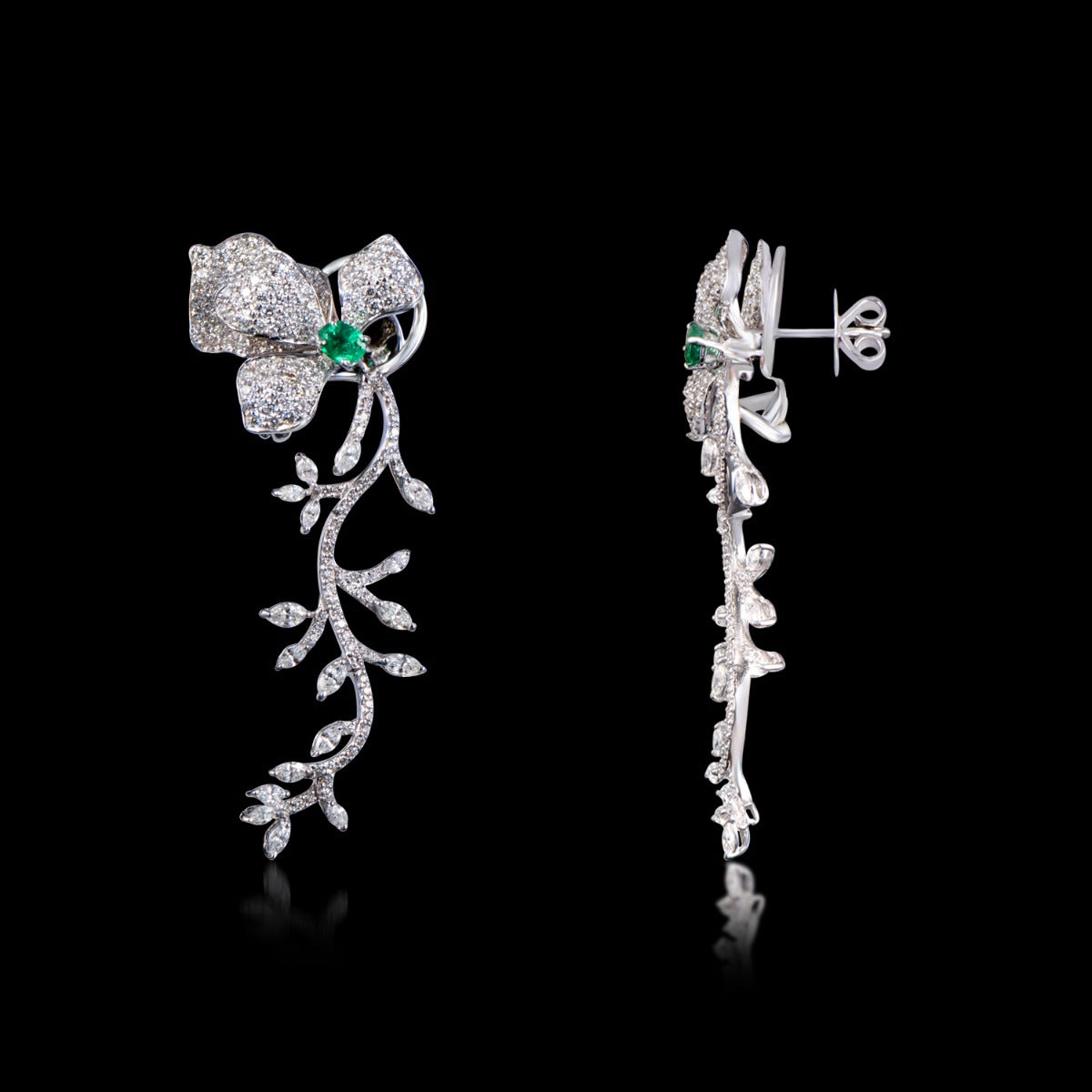 Fern Emerald Long Diamond Earrings