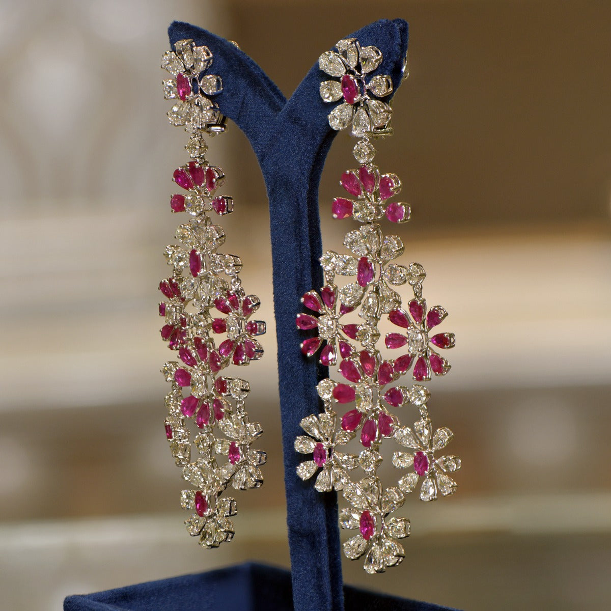 Red Ruby Flower Cluster Earrings