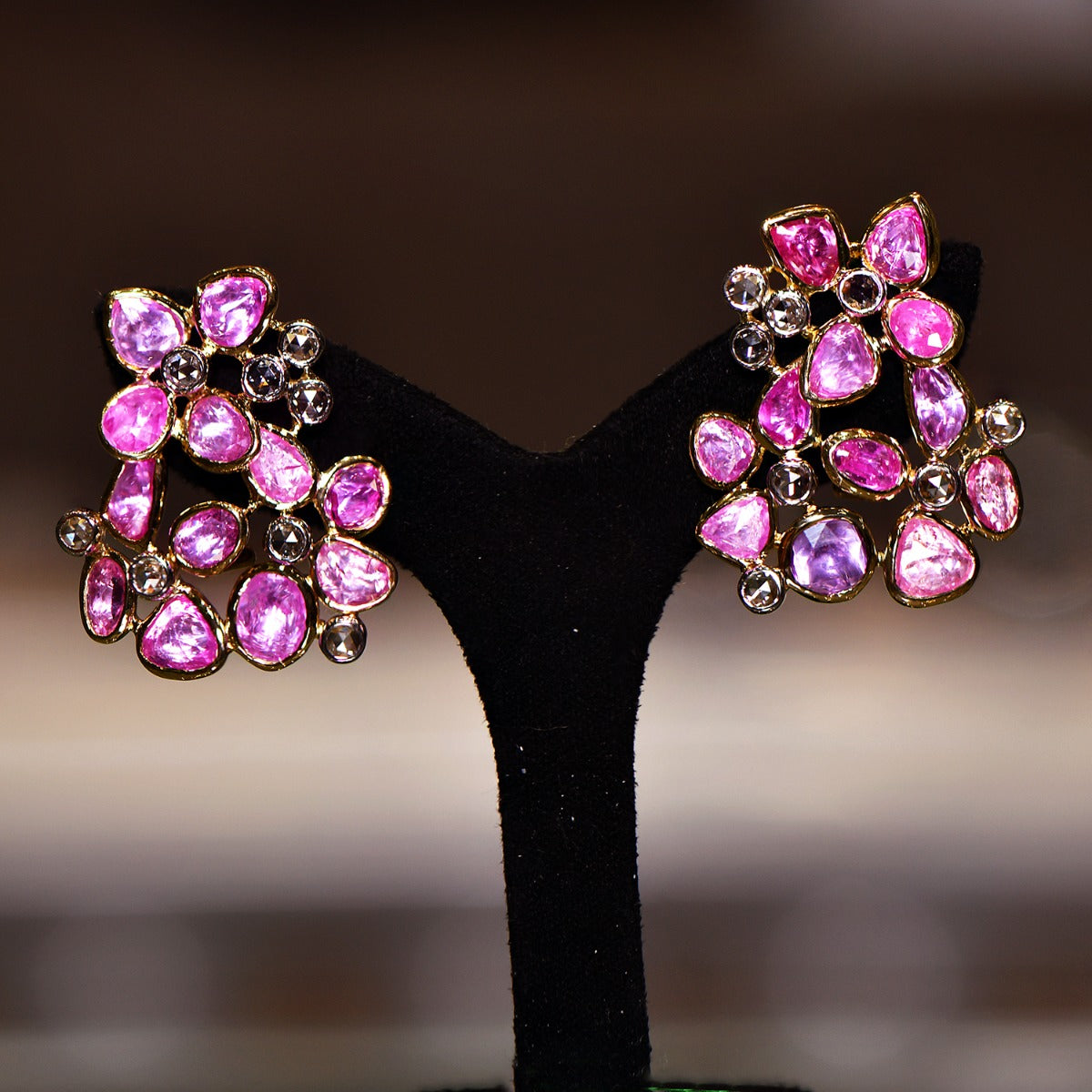 Pink Sapphire Flutter Diamond Earrings