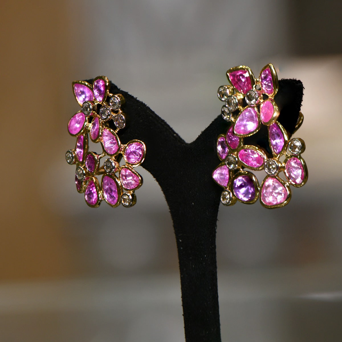 Pink Sapphire Flutter Diamond Earrings
