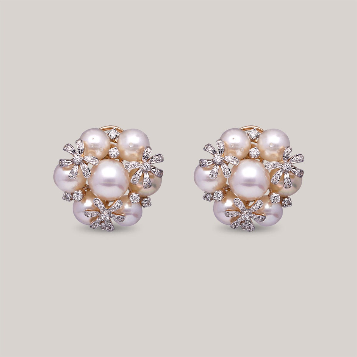 Flower Pearl Diamond Earrings