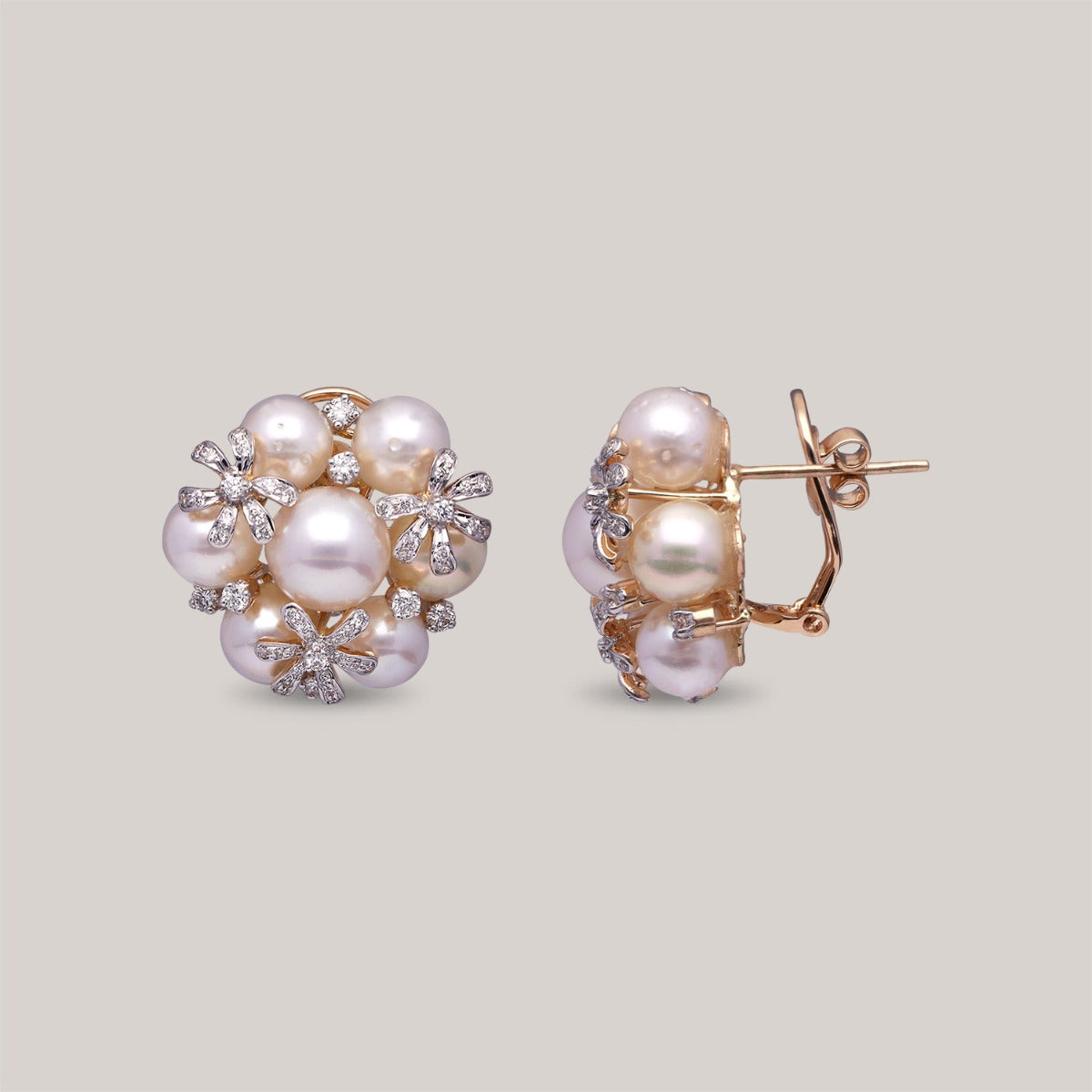 Flower Pearl Diamond Earrings