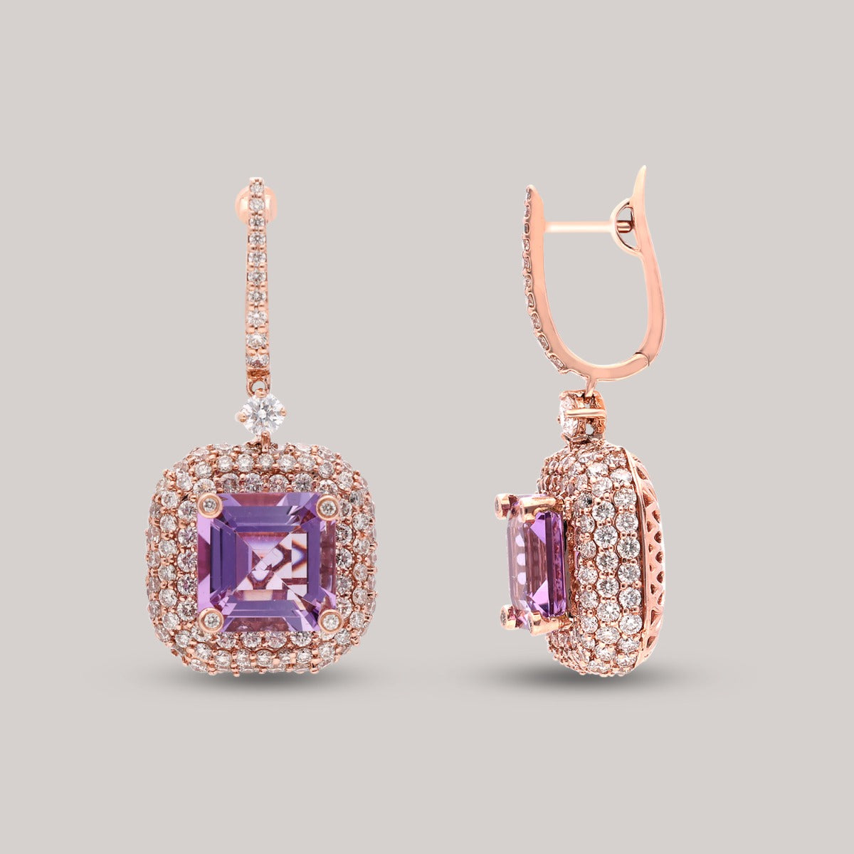 Rosy Amethyst Diamond Earrings