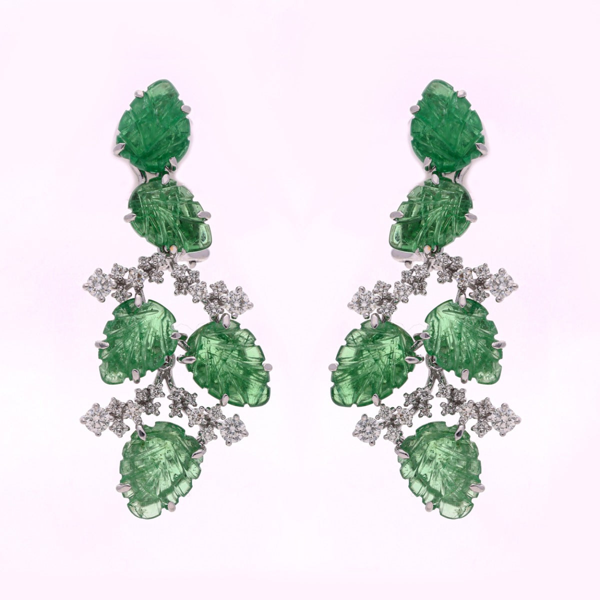Emerald Leaf Drop Diamond Earrings