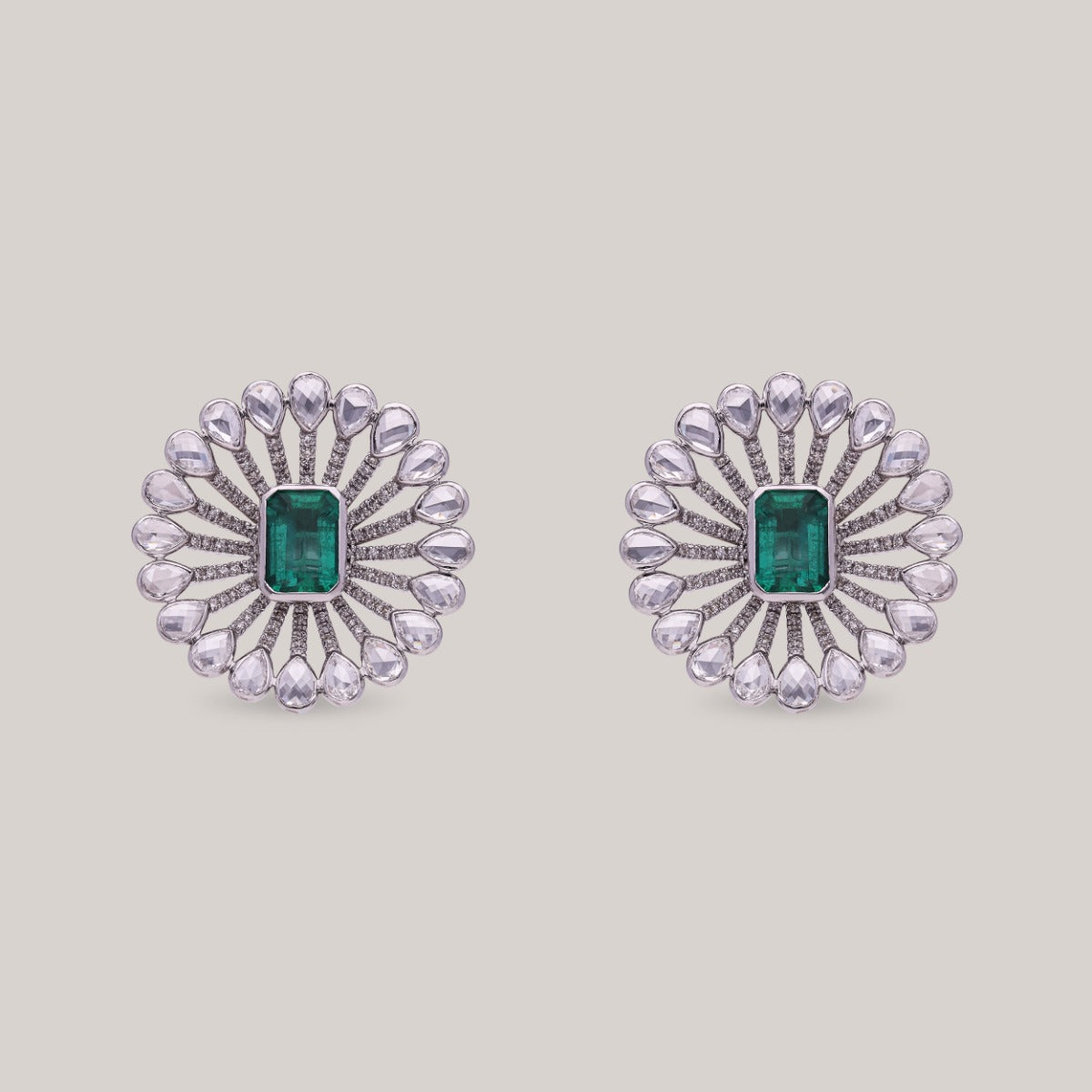 Radiant Emerald Blooms Diamond Earrings