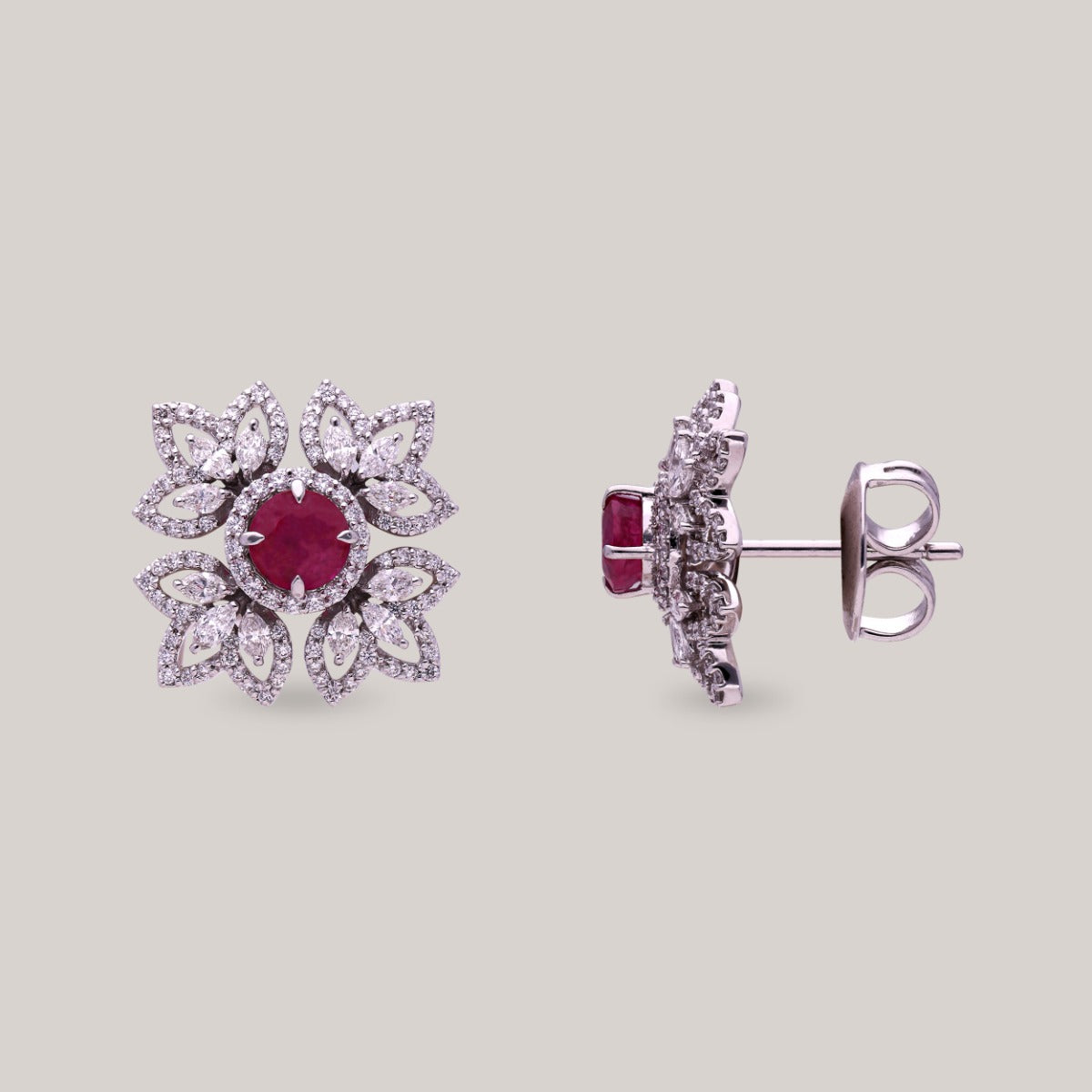 Ruby Flower Bloom Diamond Earrings