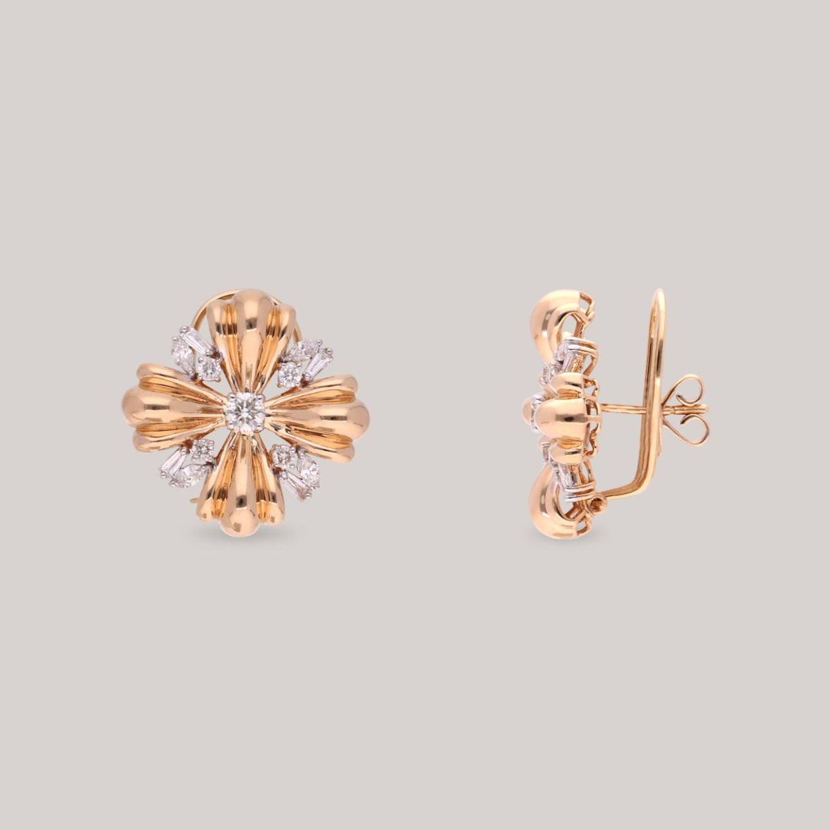 Fluted Clover Diamond Earrings