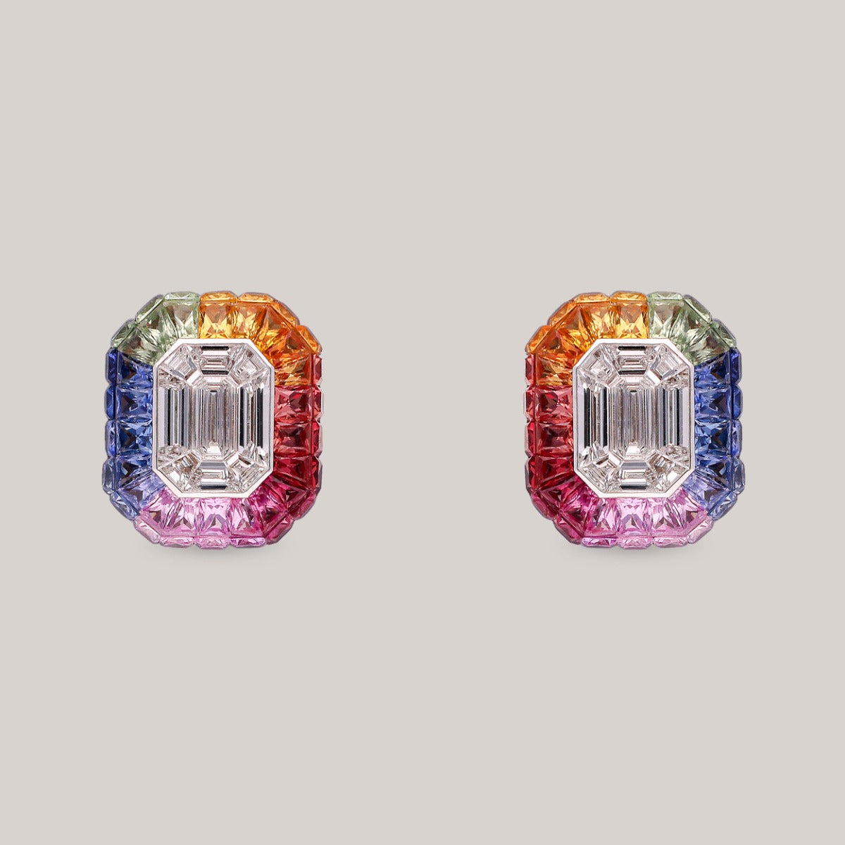 Rainbow Sapphire Diamond Earrings