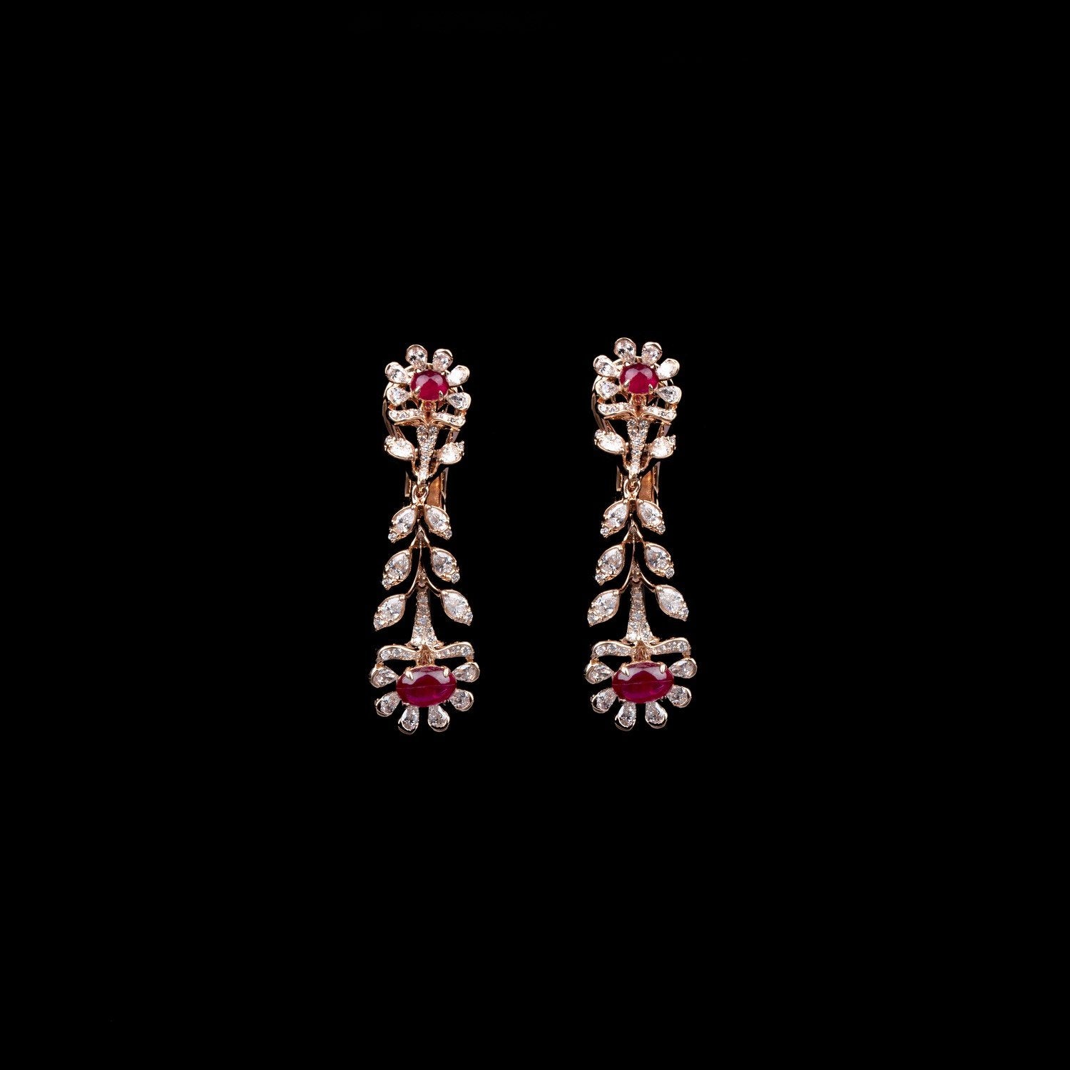 Cluster Ruby Diamond Earrings