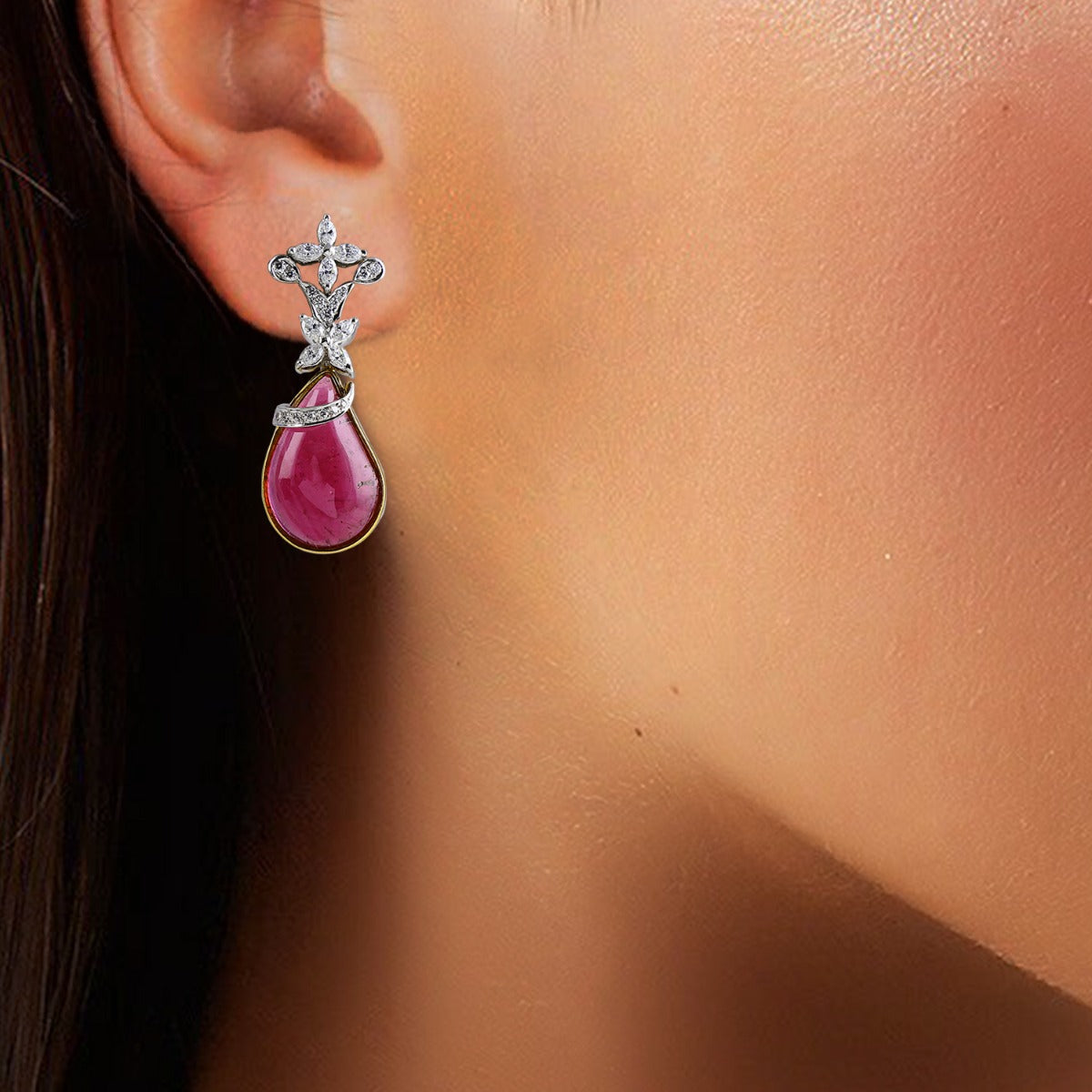 Pink Droplet Diamond Earrings