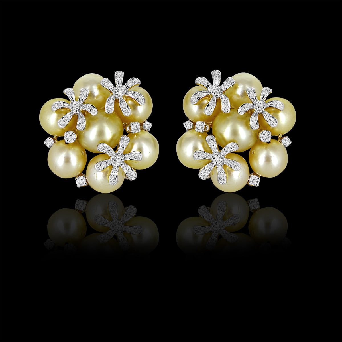 Pearls Flower Diamond Earrings