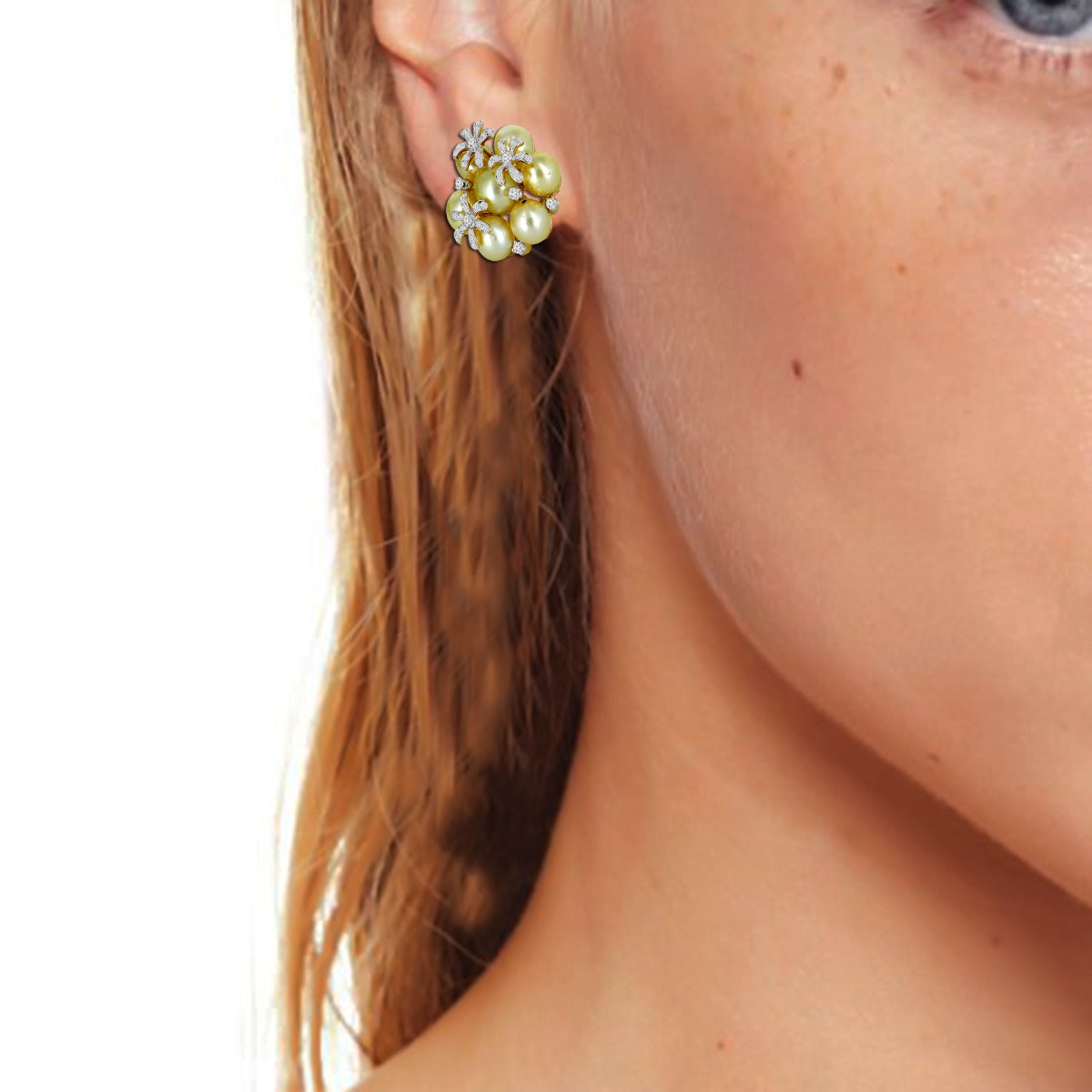Pearls Flower Diamond Earrings