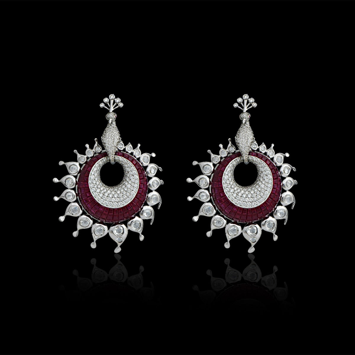 Contemporary Mesmerising Peacock Ruby Drop Earrings