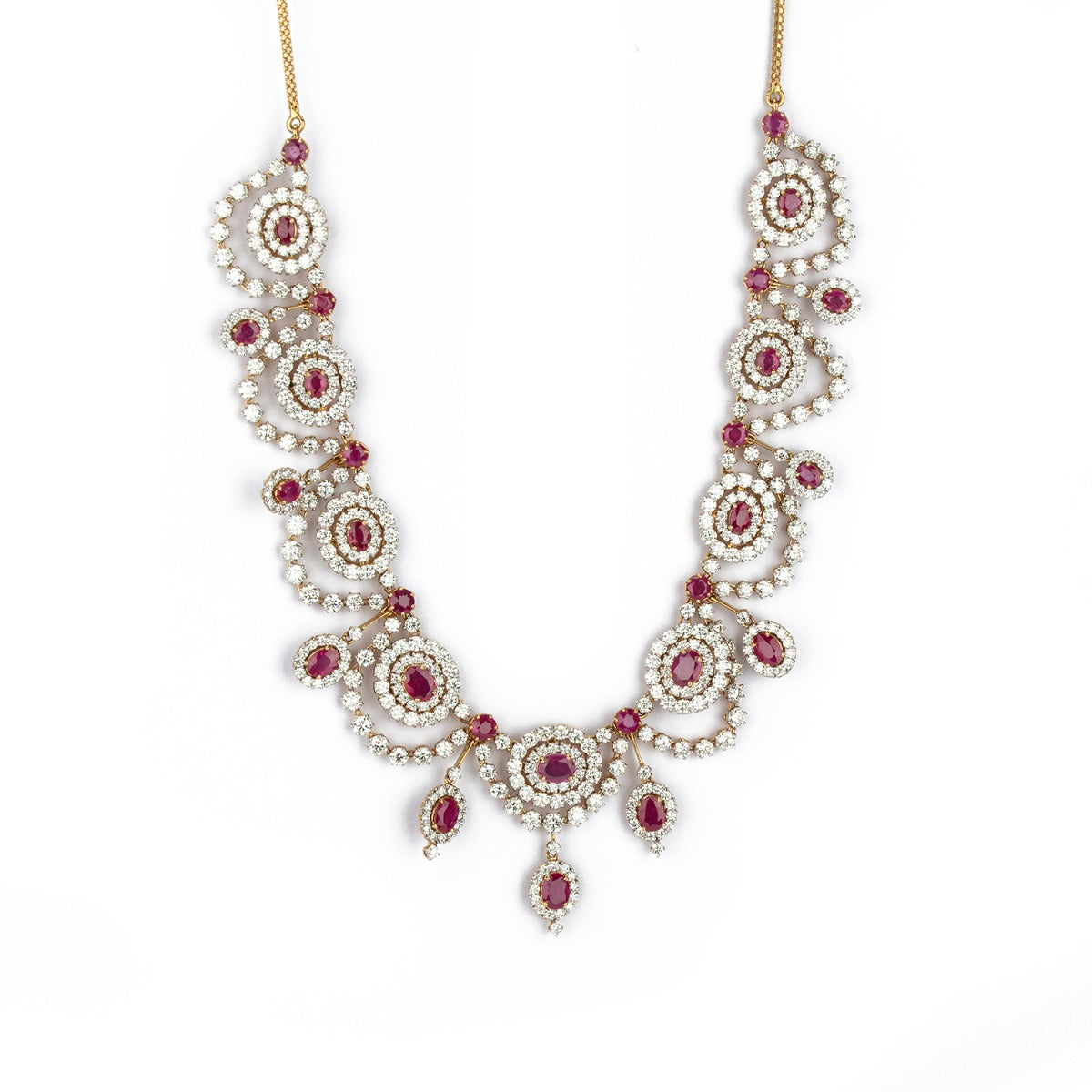 Ruby Diamond Round Tassel Necklace