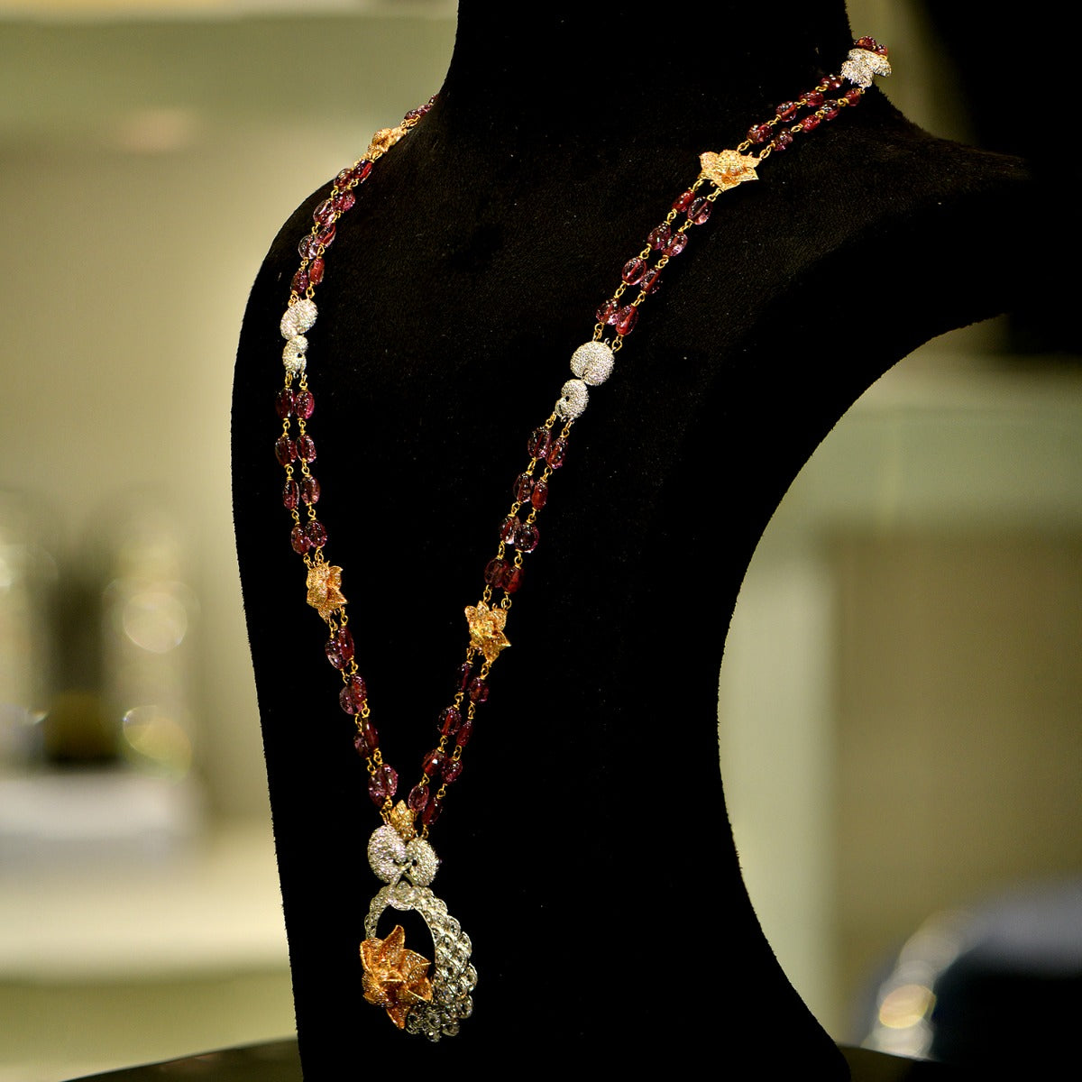 Long Chain Rosey Diamond Necklace